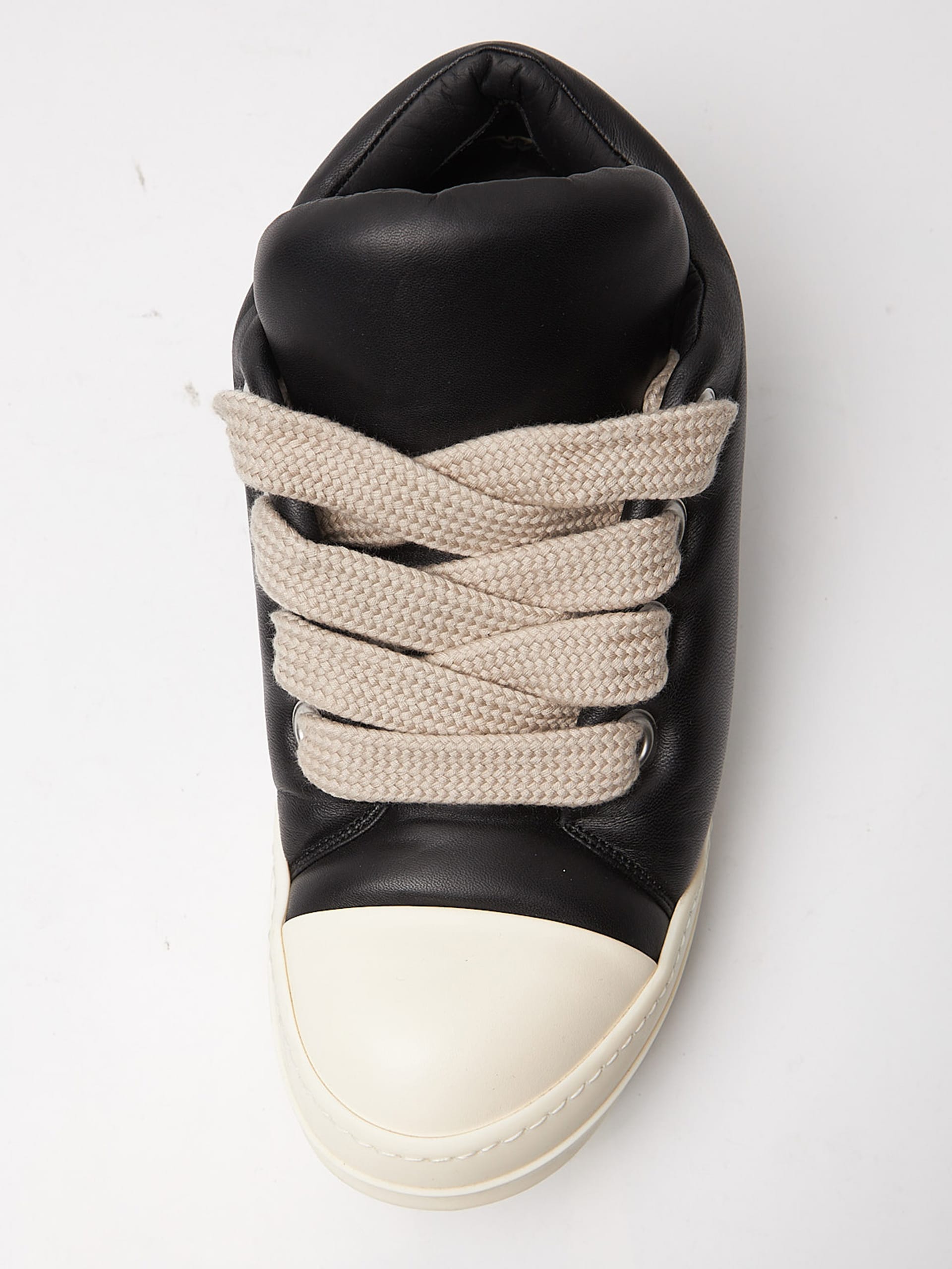 Rick Owens Black Jumbo Lace Padded Low Leather Sneakers