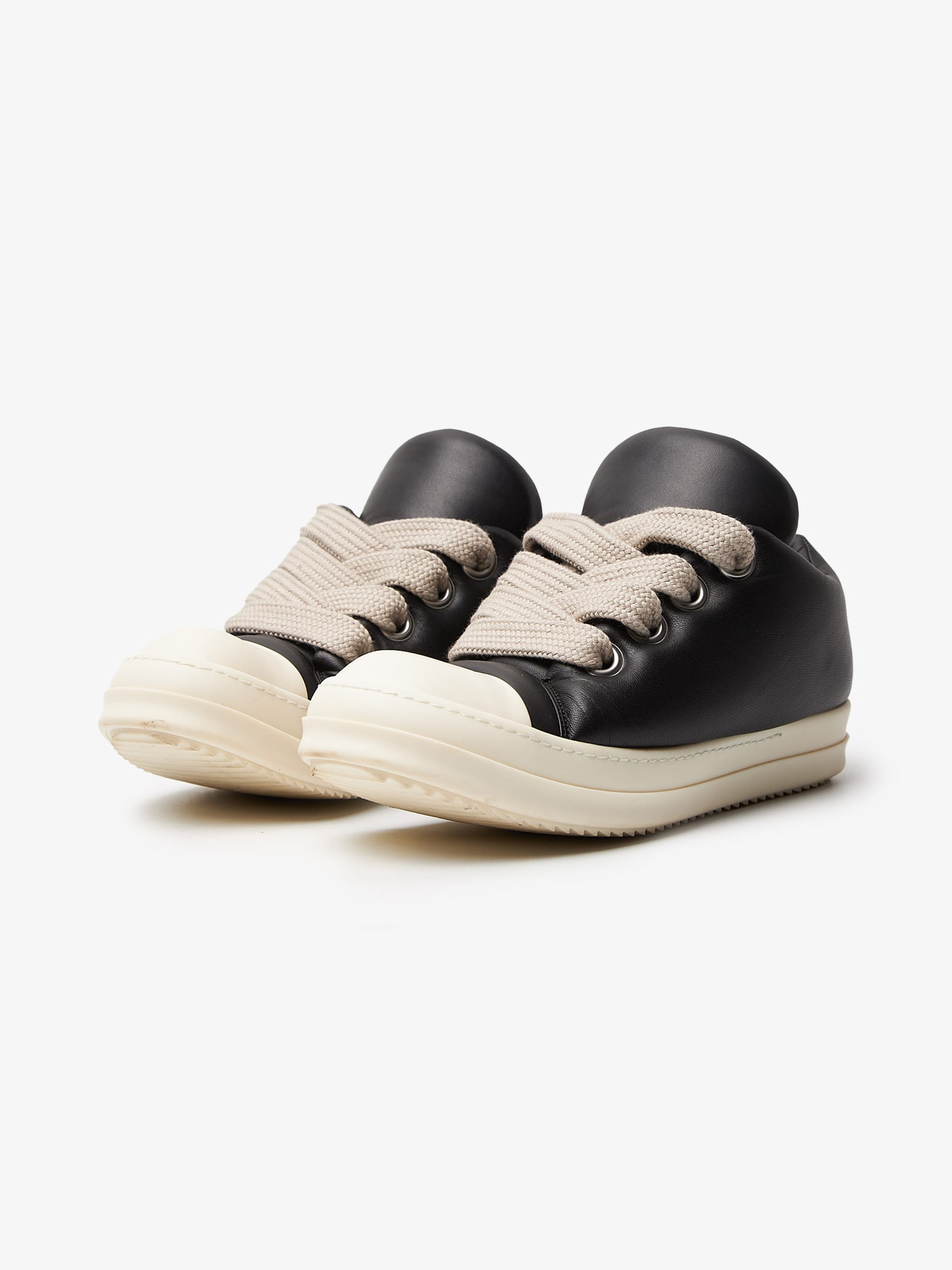 Rick Owens Black Jumbo Lace Padded Low Leather Sneakers
