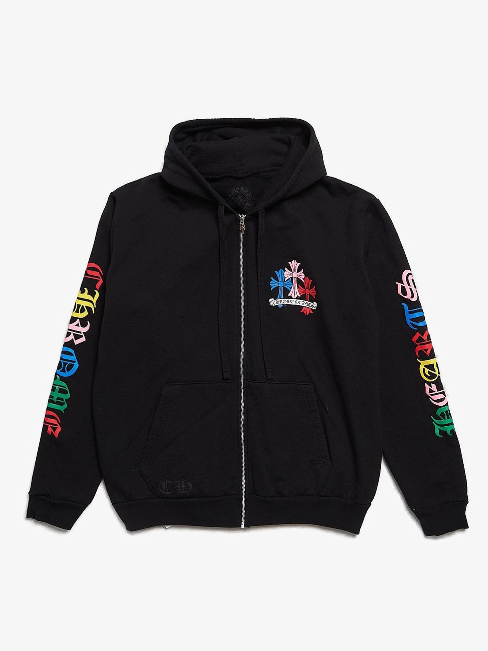 Chrome Hearts Black Multicolour Logo Printed Zipped Cotton Hoodie