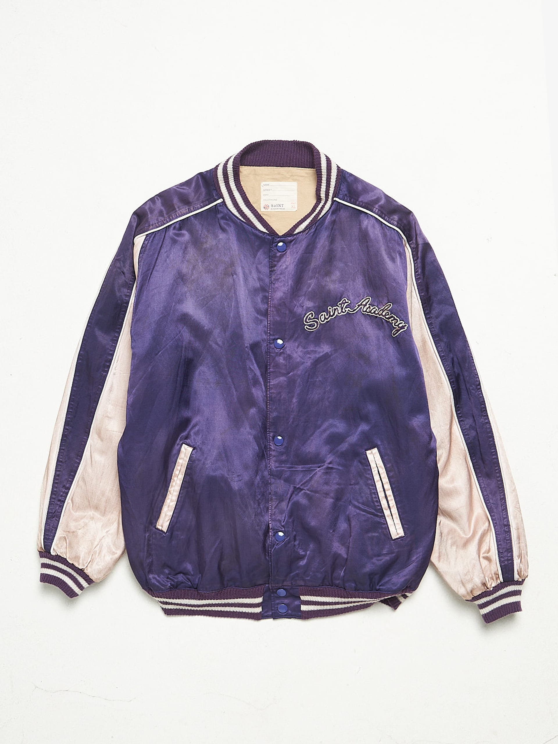 Saint Michael Purple and Beige Saint Academy Embossed Cotton Blend Bomber  Jacket