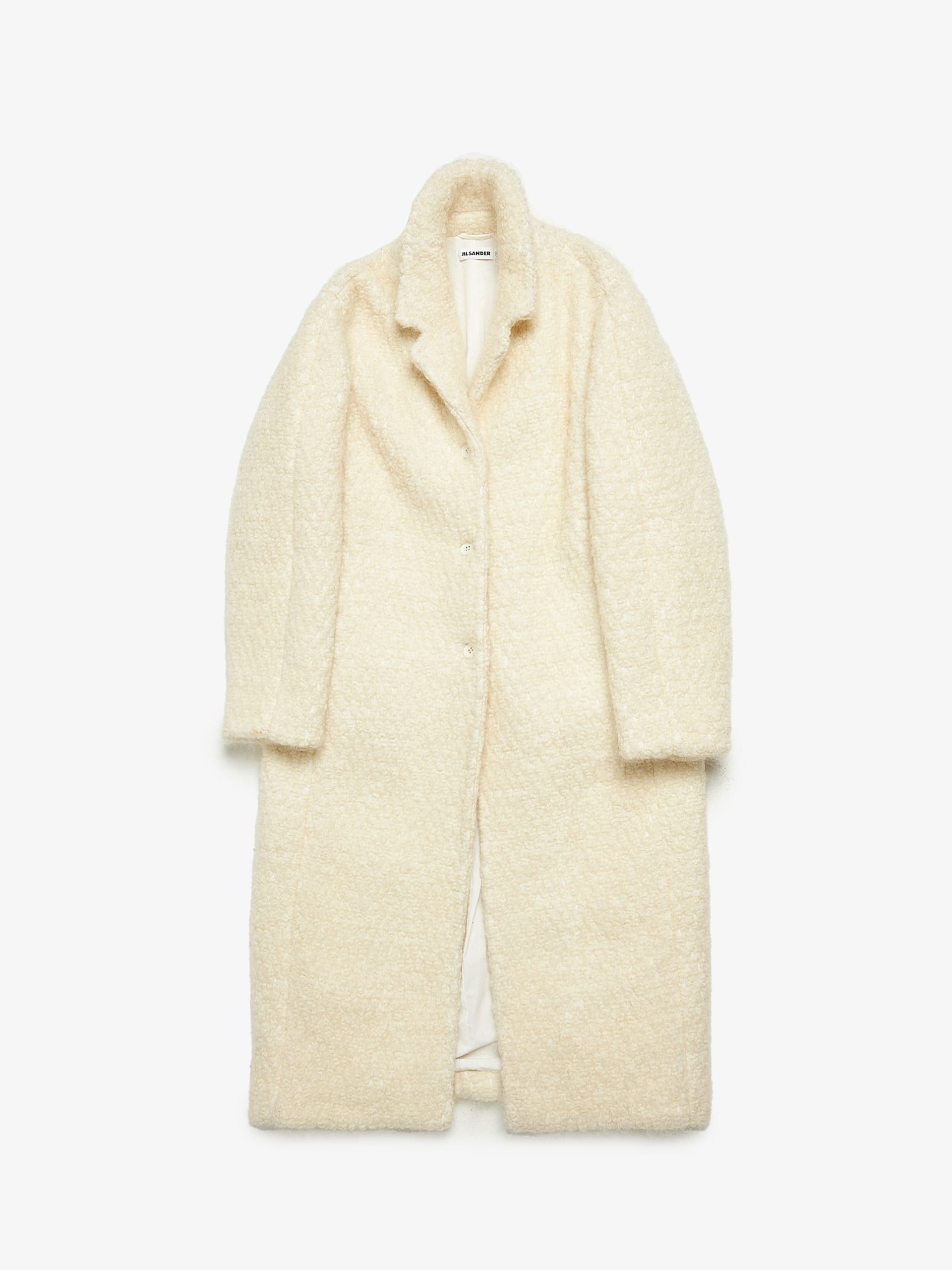 Jil Sander Cream Buttoned Single Breasted Lana Coat