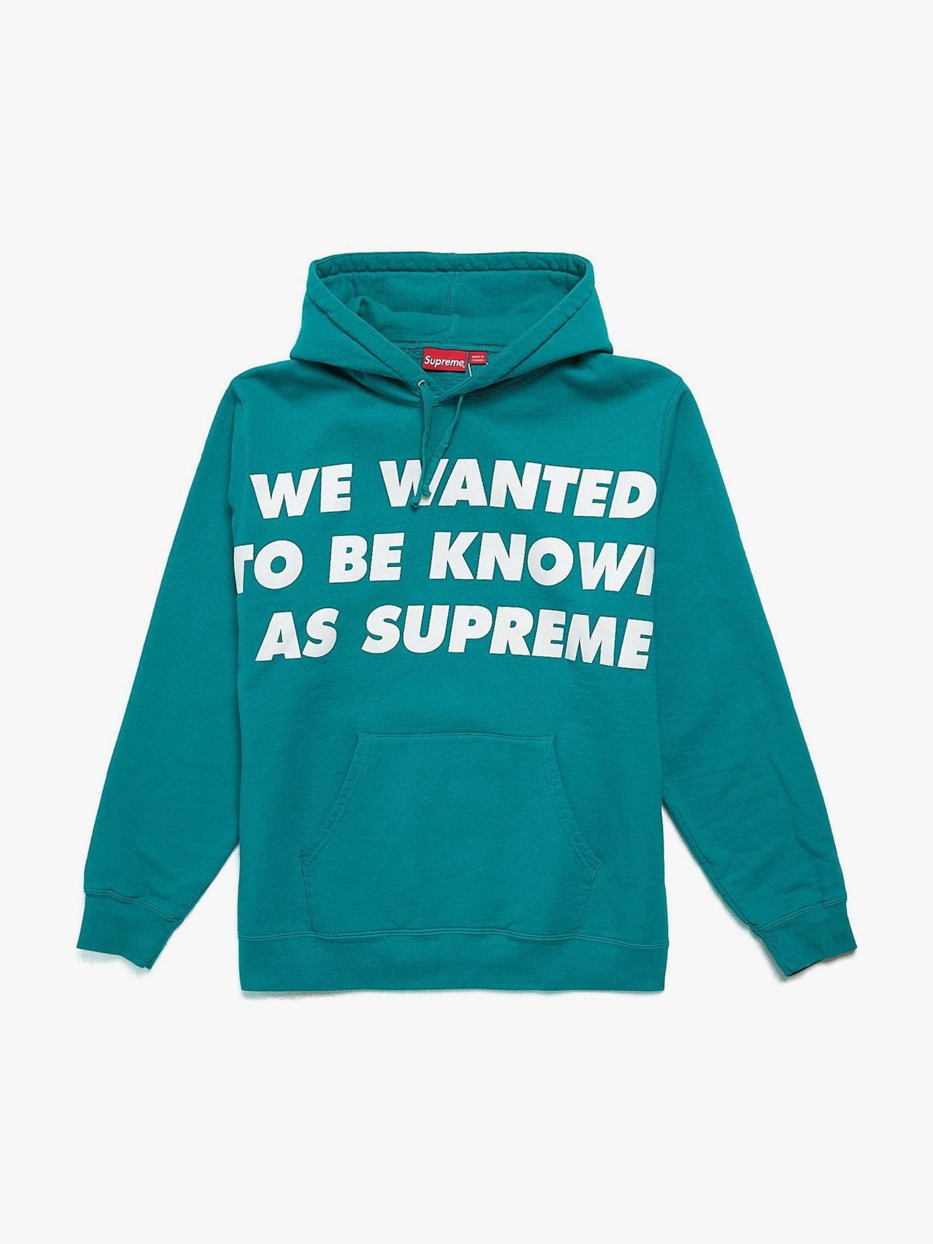 Supreme Torquoise Slogan Printed Cotton Hoodie