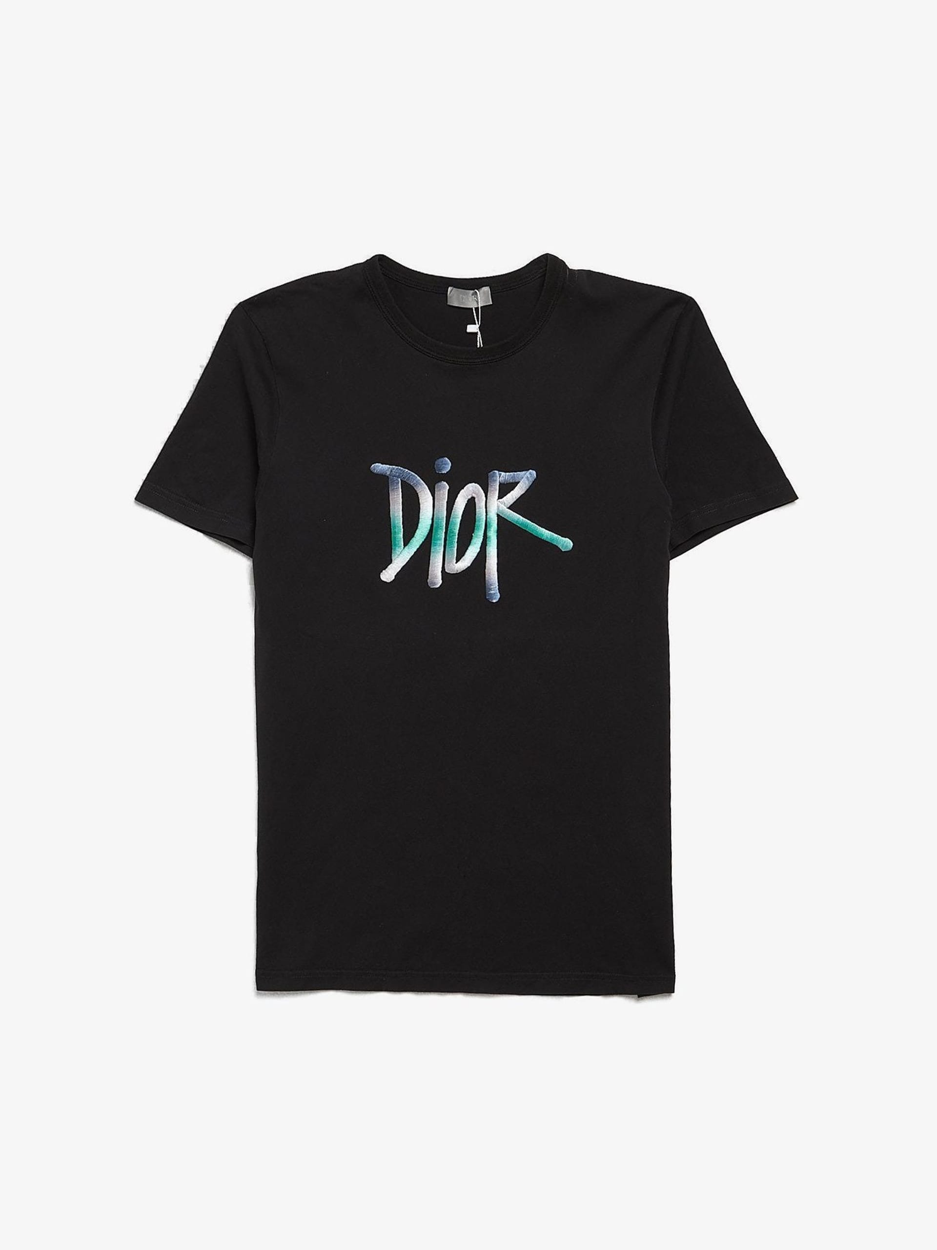 Dior Black Logo Embroidered Cotton T Shirt