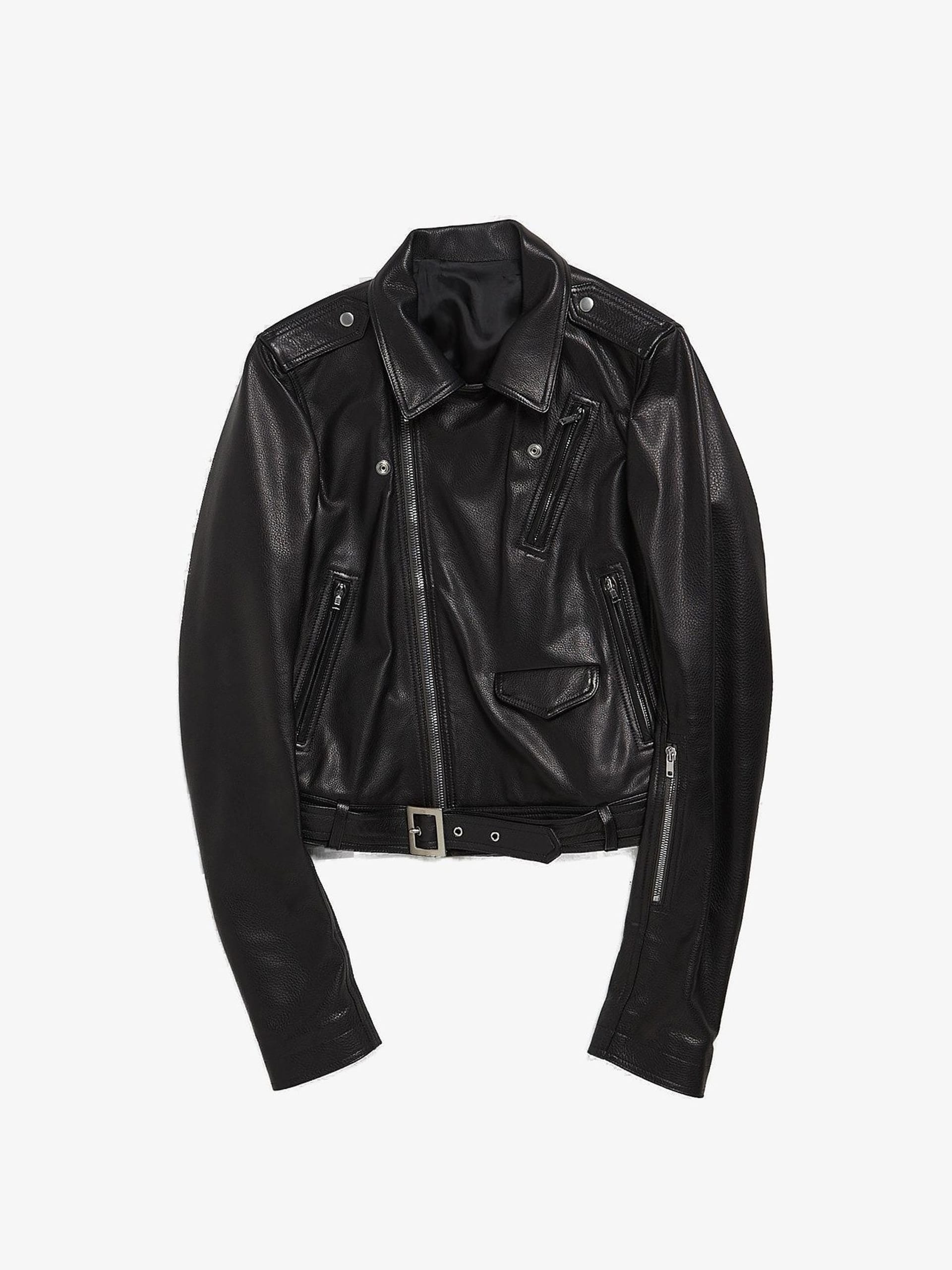 Rick Owens Black Belted Zipped Leather Jacket