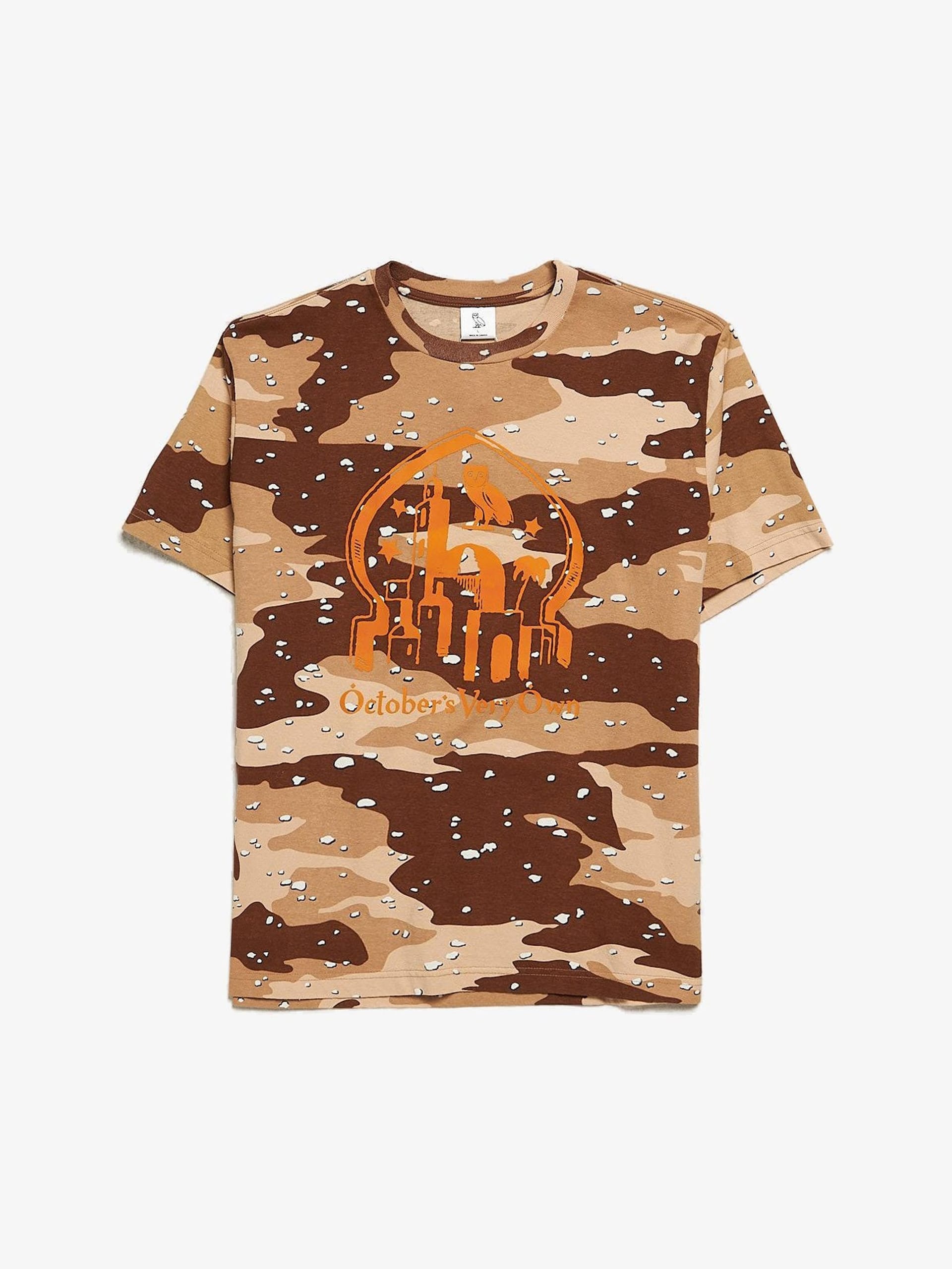 Drake OVO Beige Camo Logo Printed Cotton T Shirt