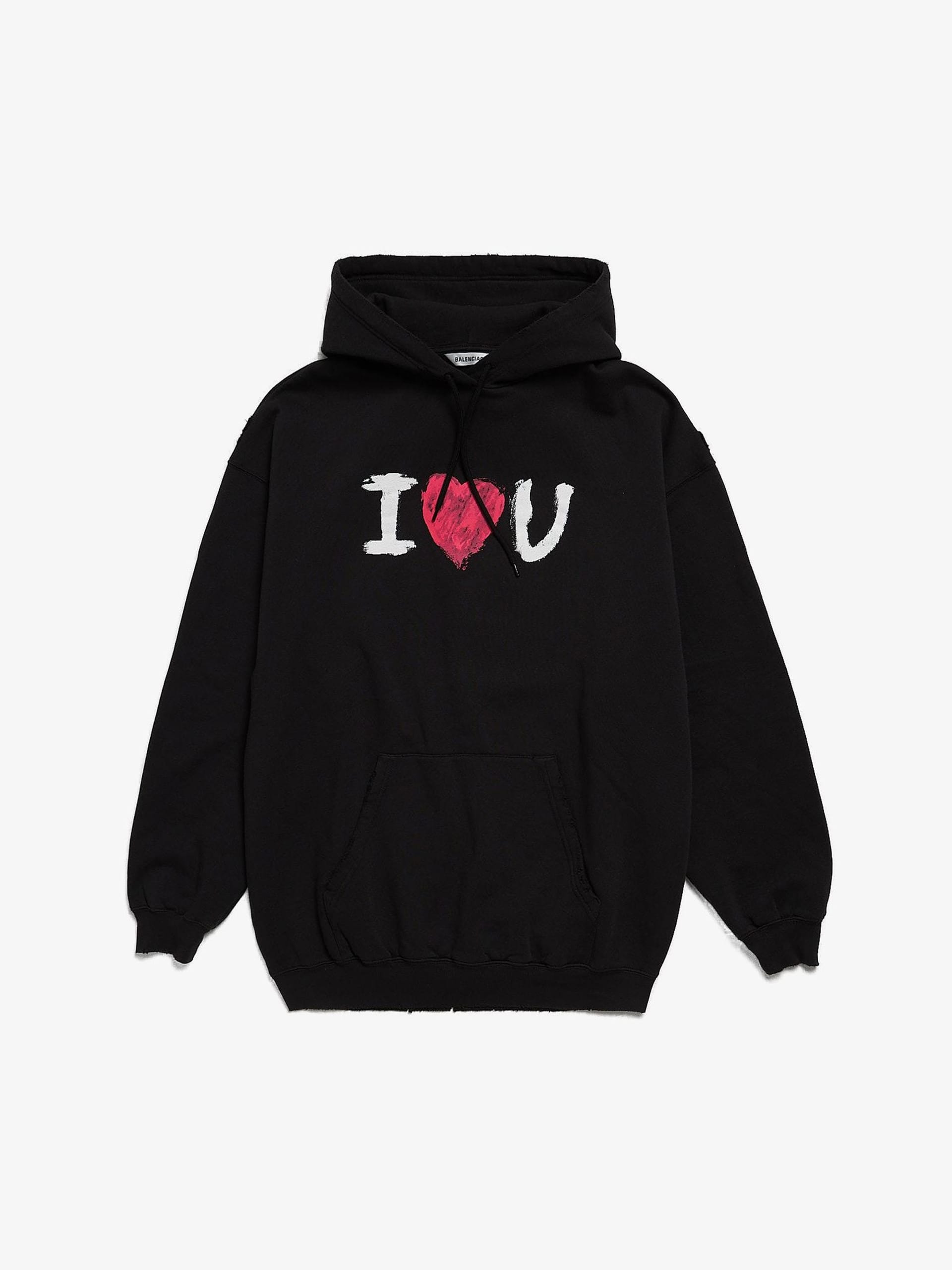 Balenciaga Black I Love U Printed Cotton Hoodie