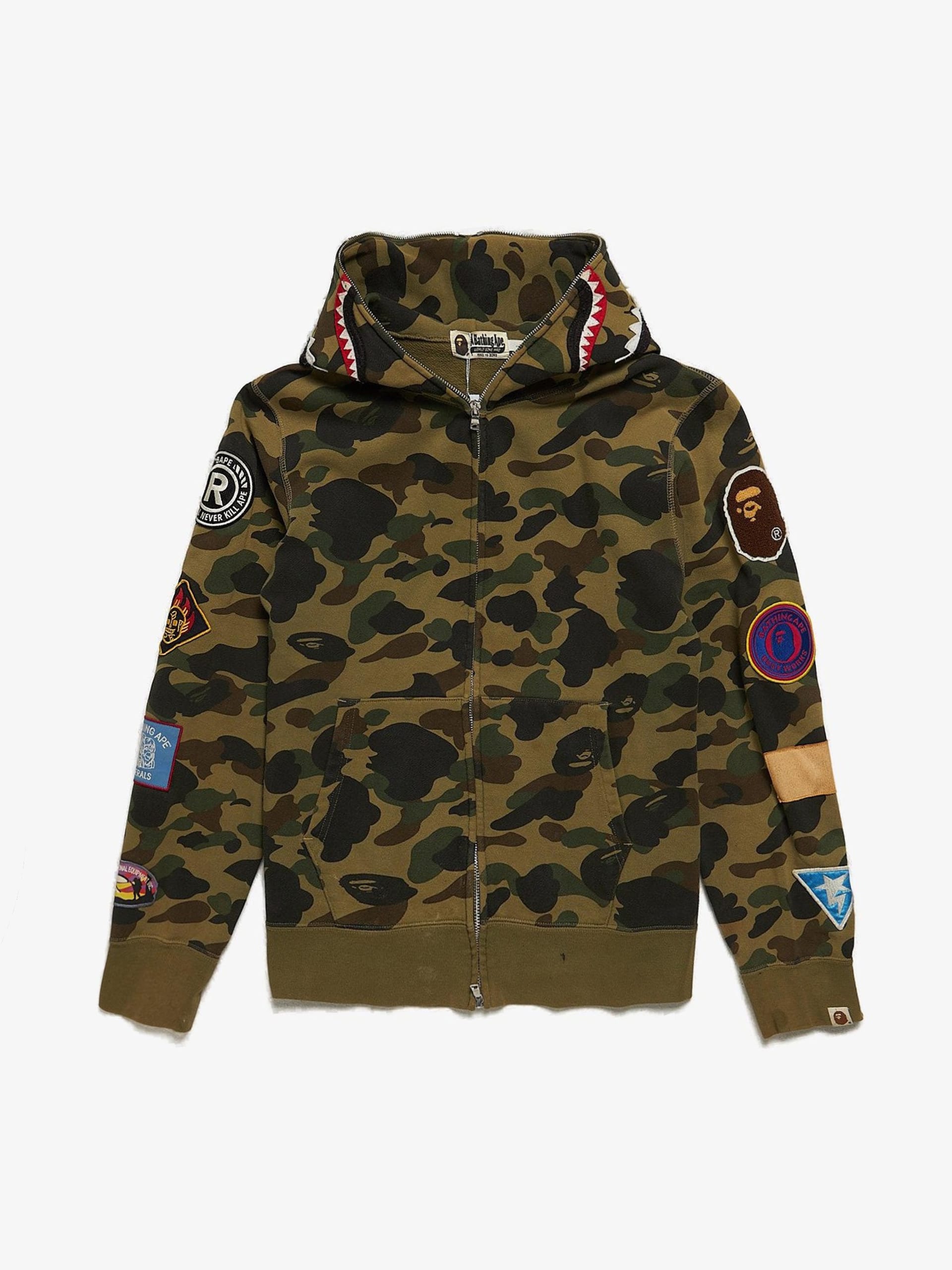 Bape Khaki Camo Patched Full Zipped Cotton Hoodie