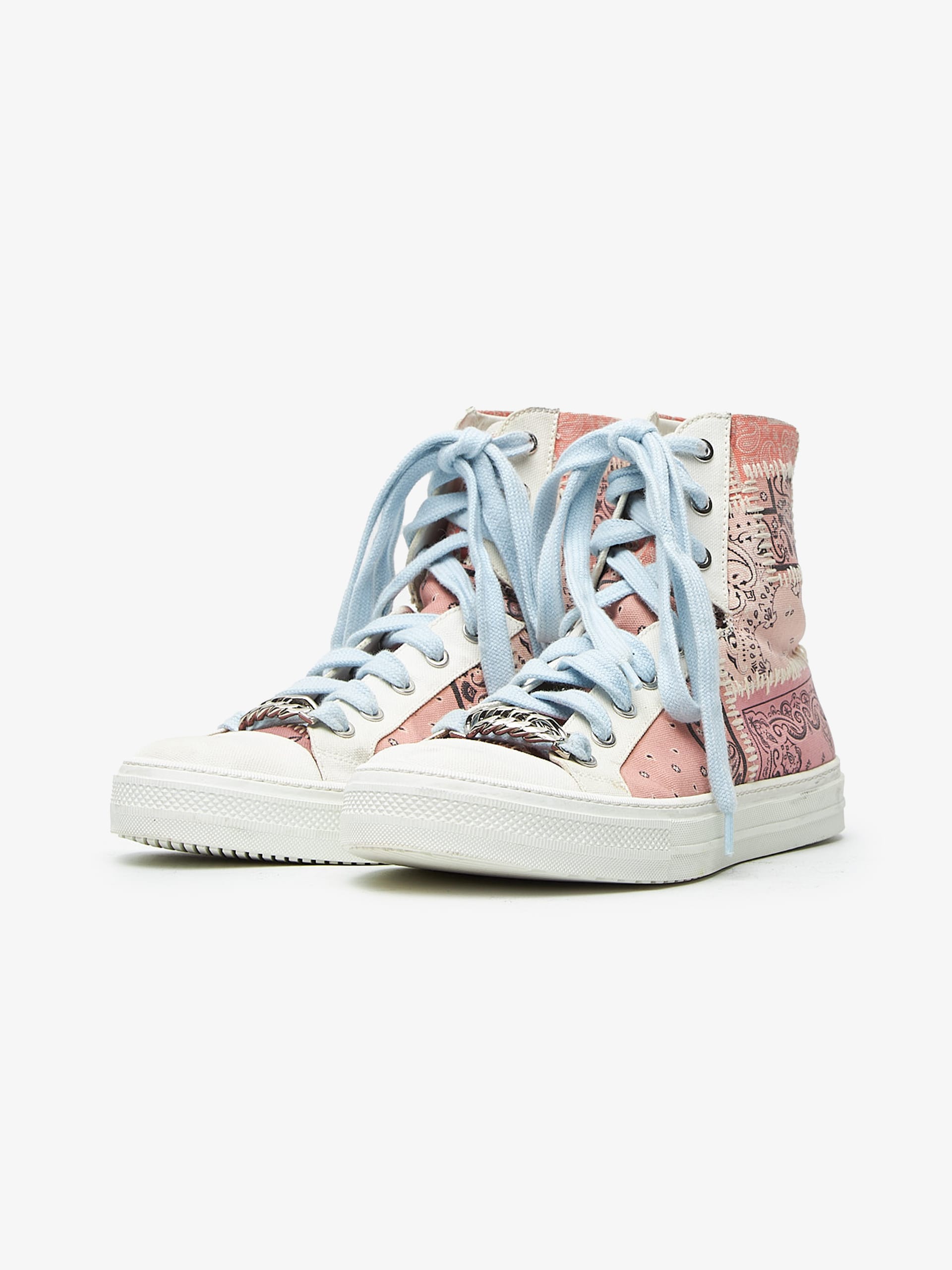 Amiri Pink White Paisley Printed Laced High Sneakers