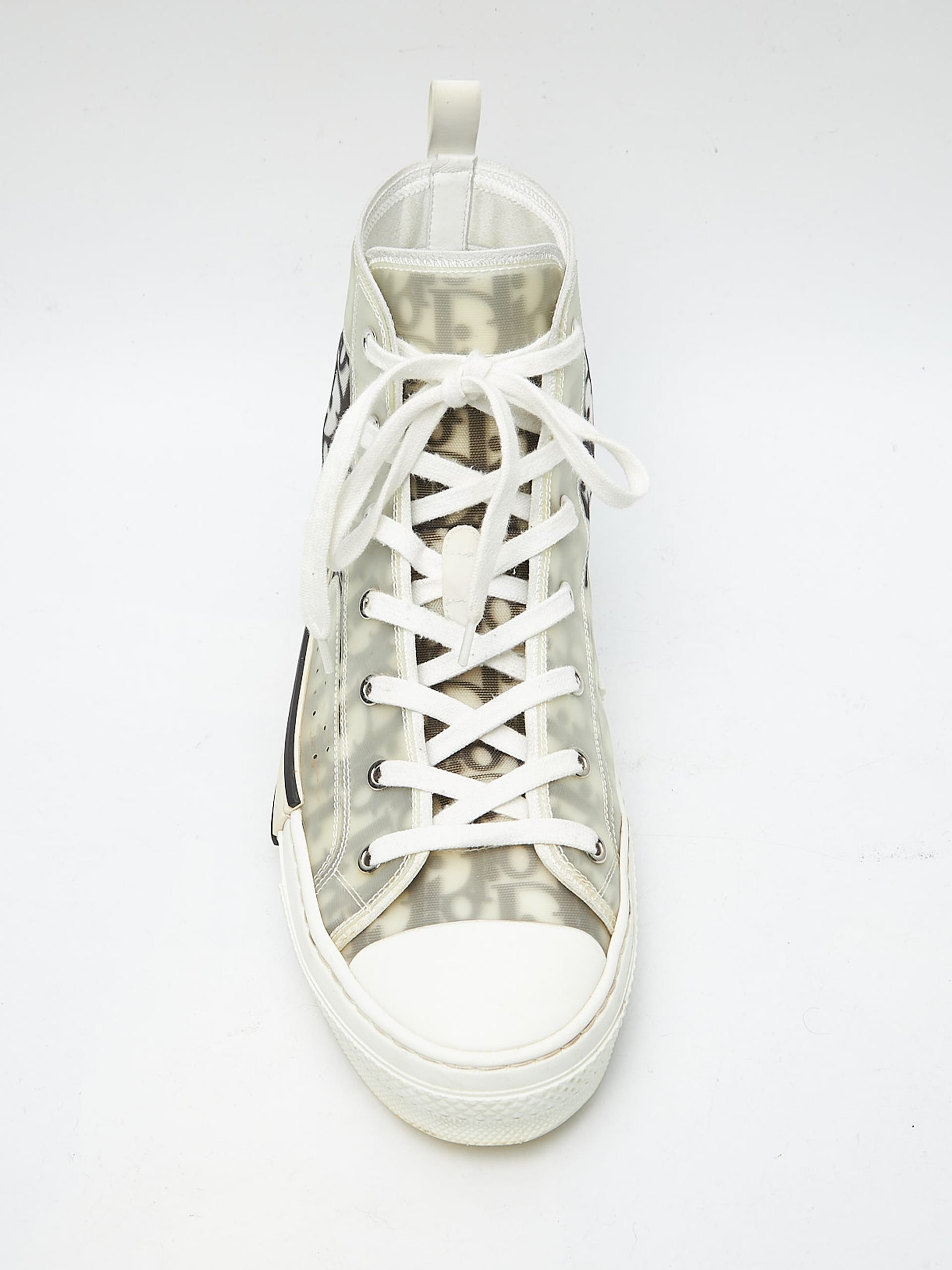 Dior Gray and White Oblique Logo Printed High Sneakers