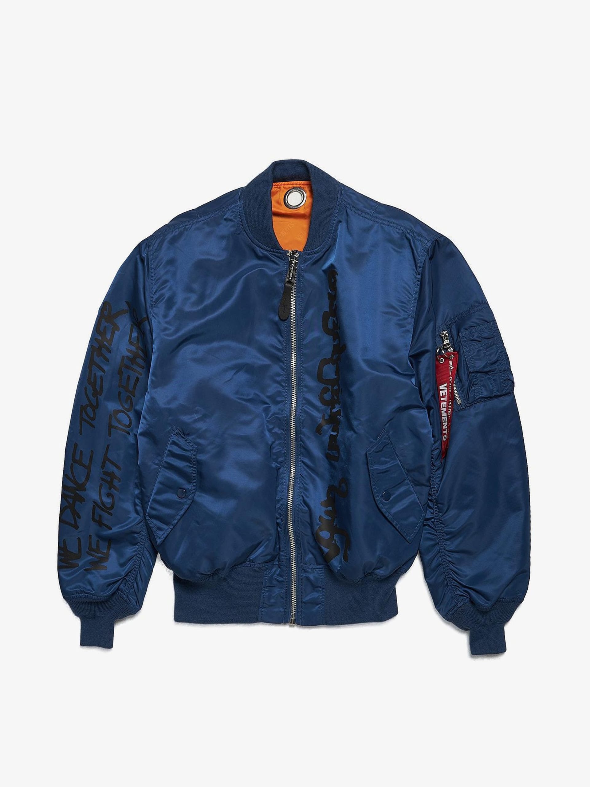 Vetements Blue Painted Printed Nylon Bomber Jacket