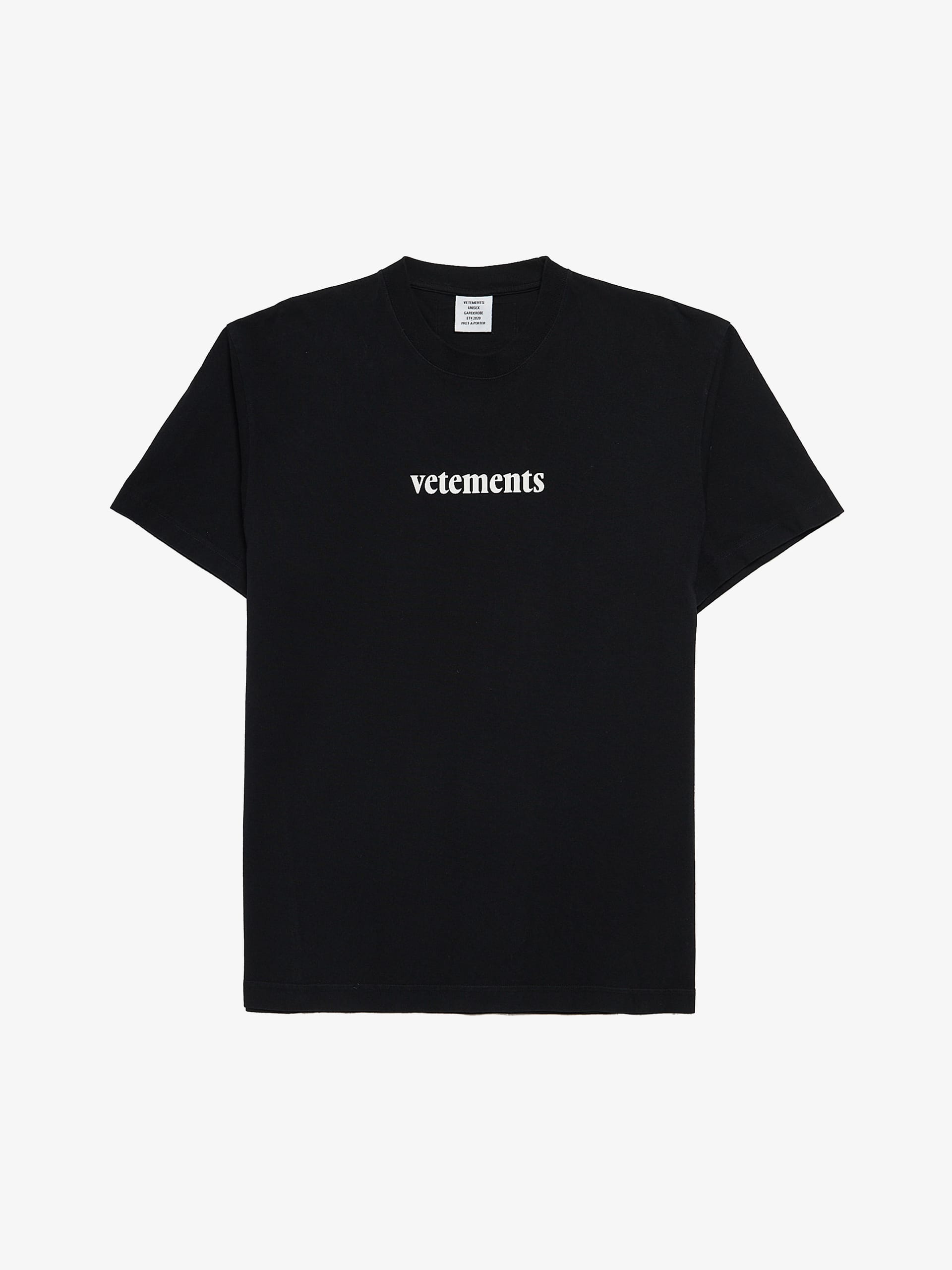 Vetements Black Cursive Logo Printed Cotton T Shirt