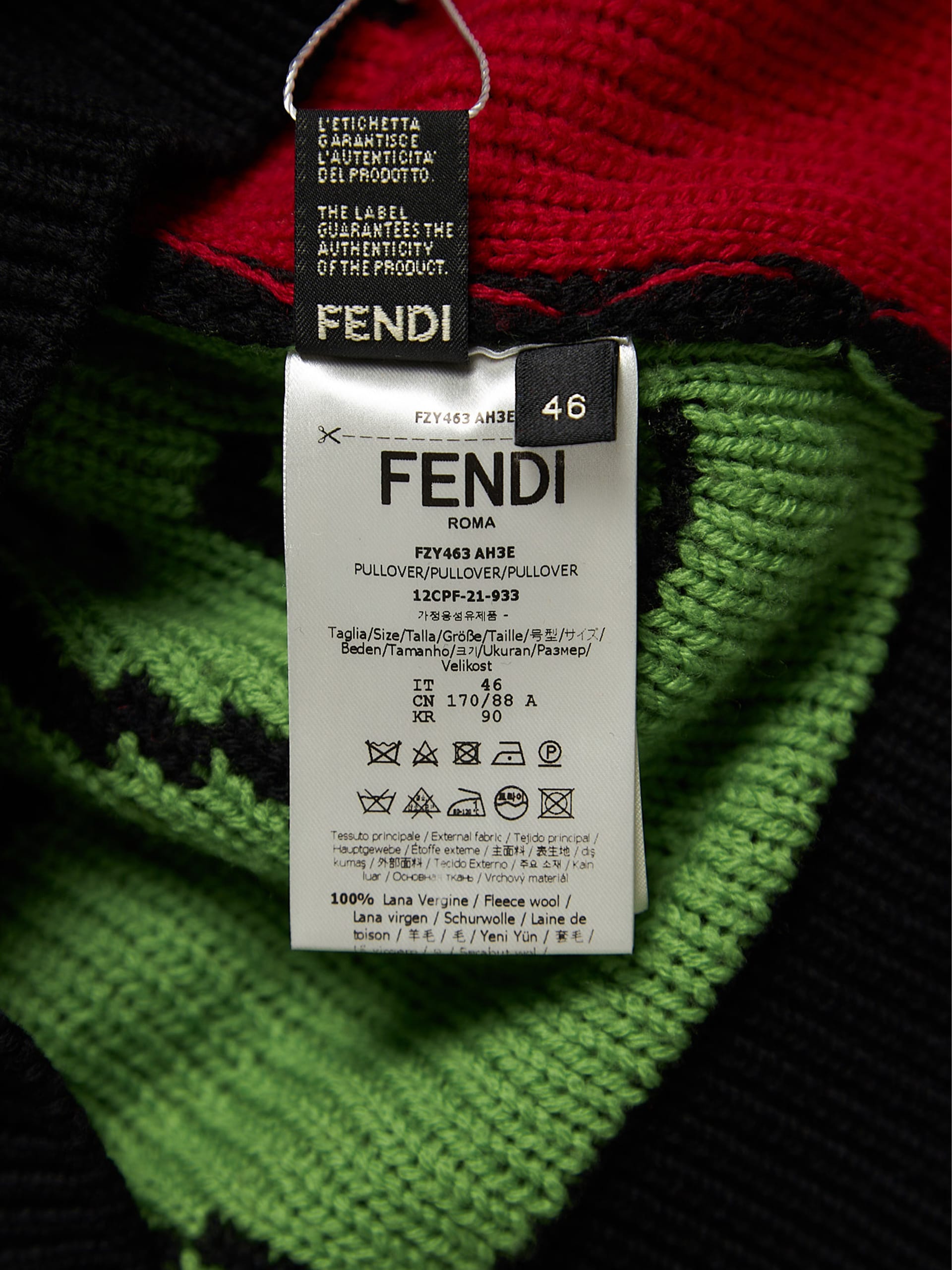 Fendi Black Multicolor Logo Printed Wool Sweater