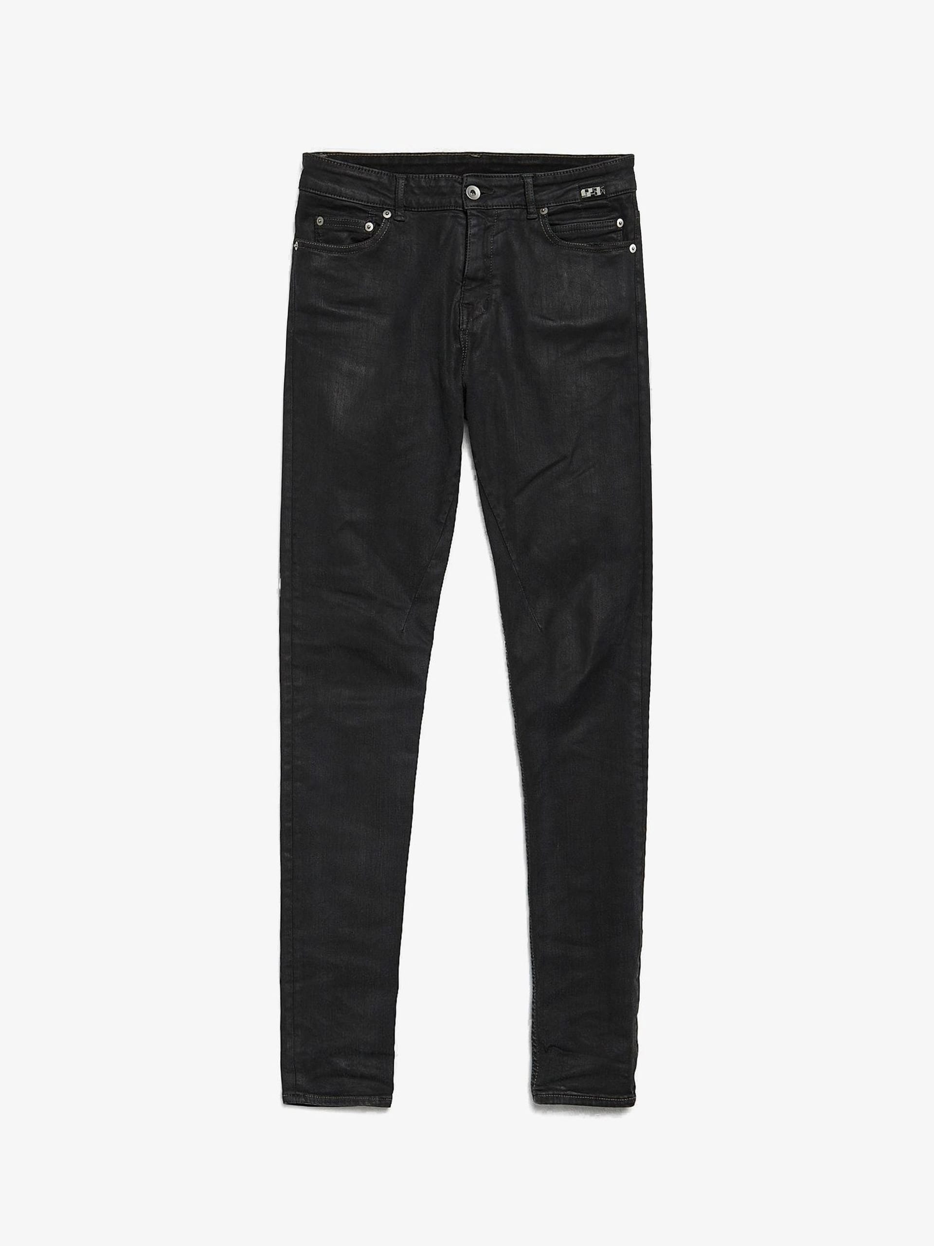 Rick Owens Drkshdw Black Waxed Detroit Cut Cotton Jeans