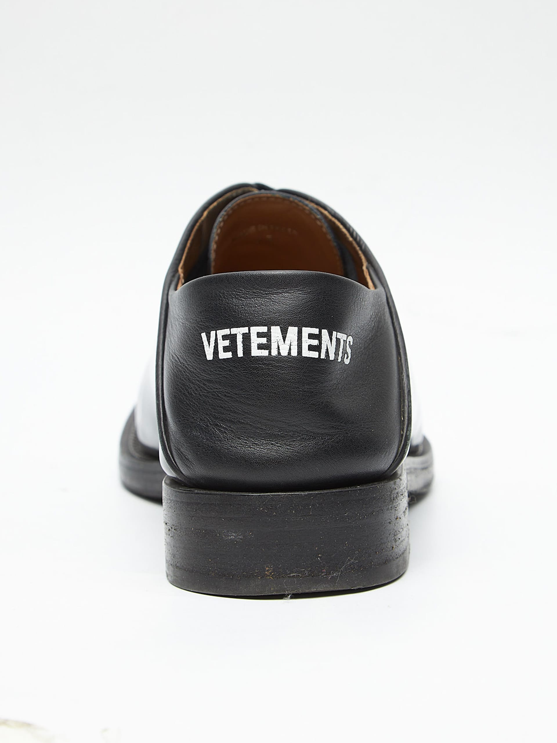 Vetements Black Back Logo Printed Leather Derby Shoes