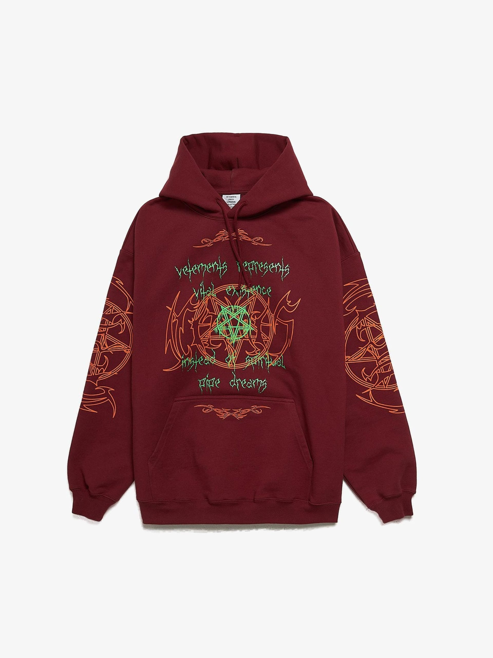 Vetements Bordeaux Pentagram Logo Printed Oversized Cotton Brlrnd Hoodie