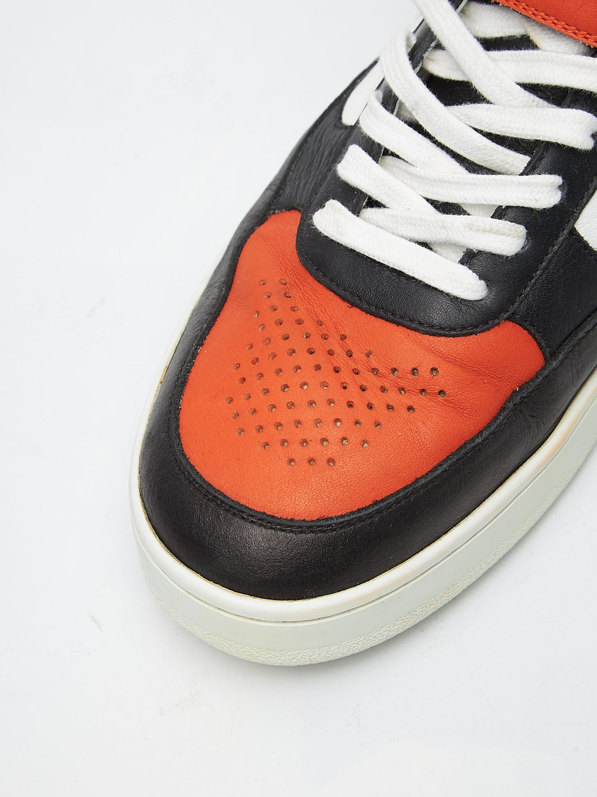 Celine CT03 Orange Black and White Leather Hi Top Sneakers