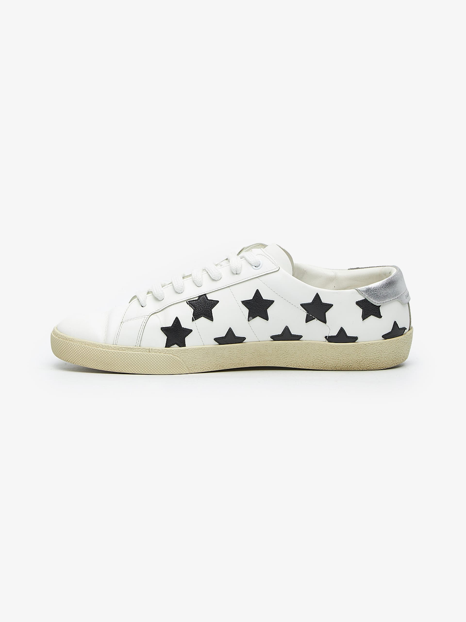 Saint Laurent Paris White Star Embossed Low Top Leather Sneakers