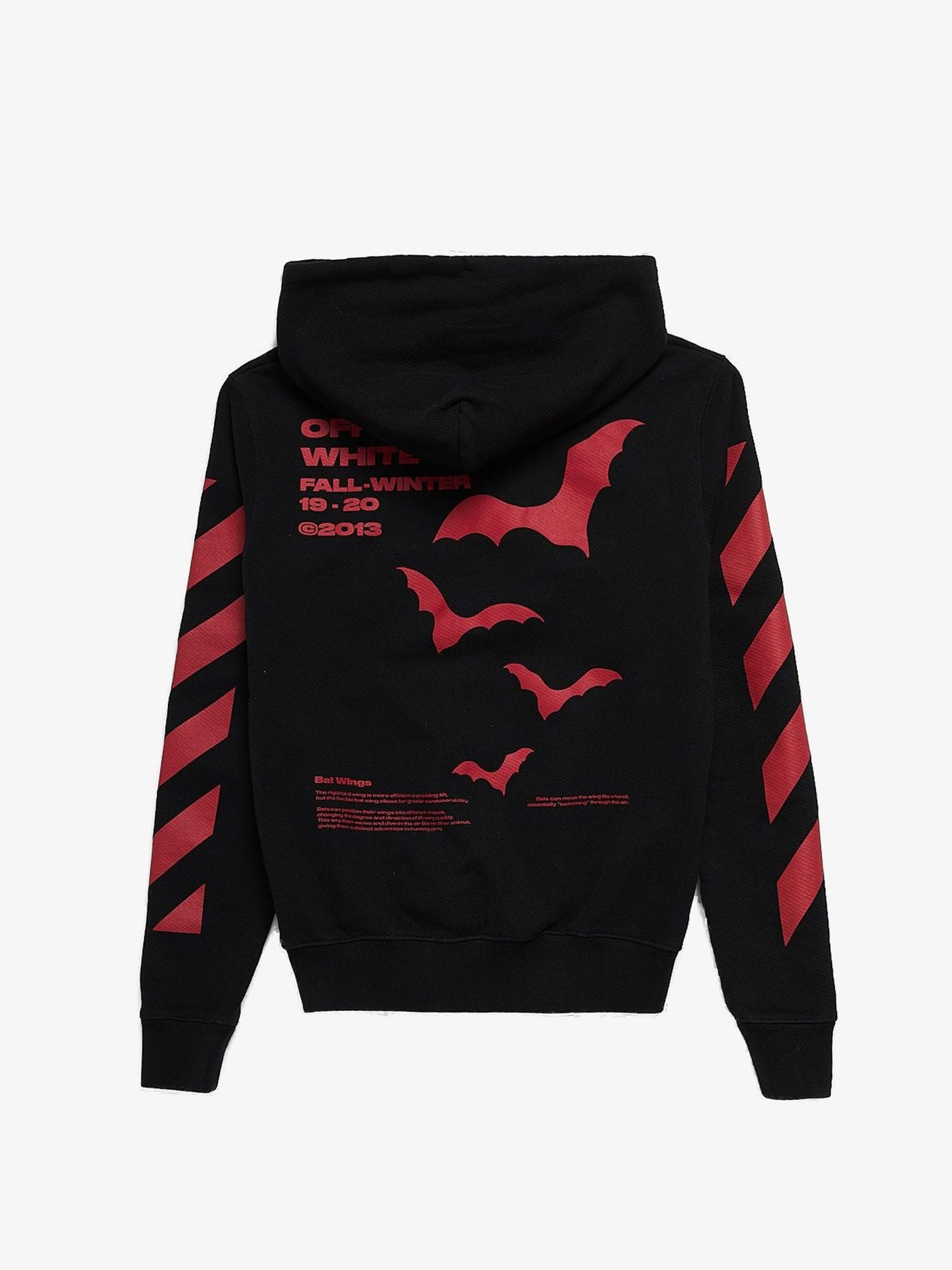 Off White Black and Red Bat Logo Printed Cotton Hoodie