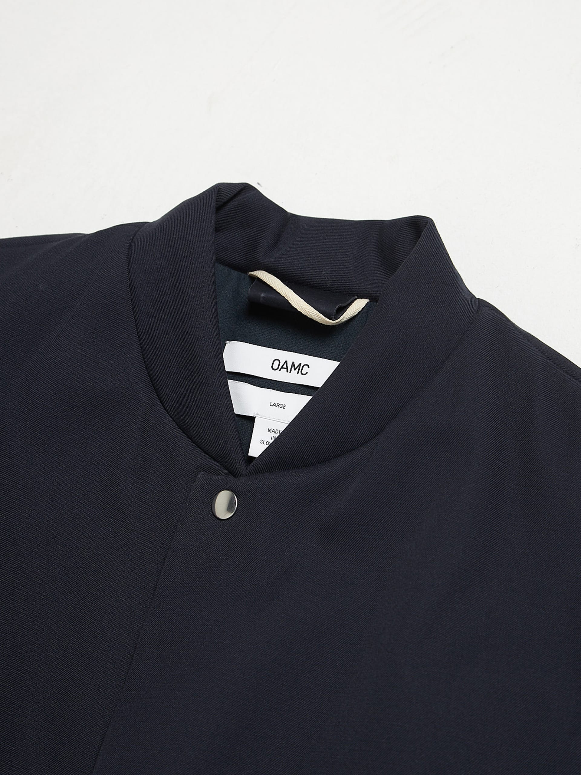 Oamc Navy Snap Button Polyester and Cotton Bomber Jacket