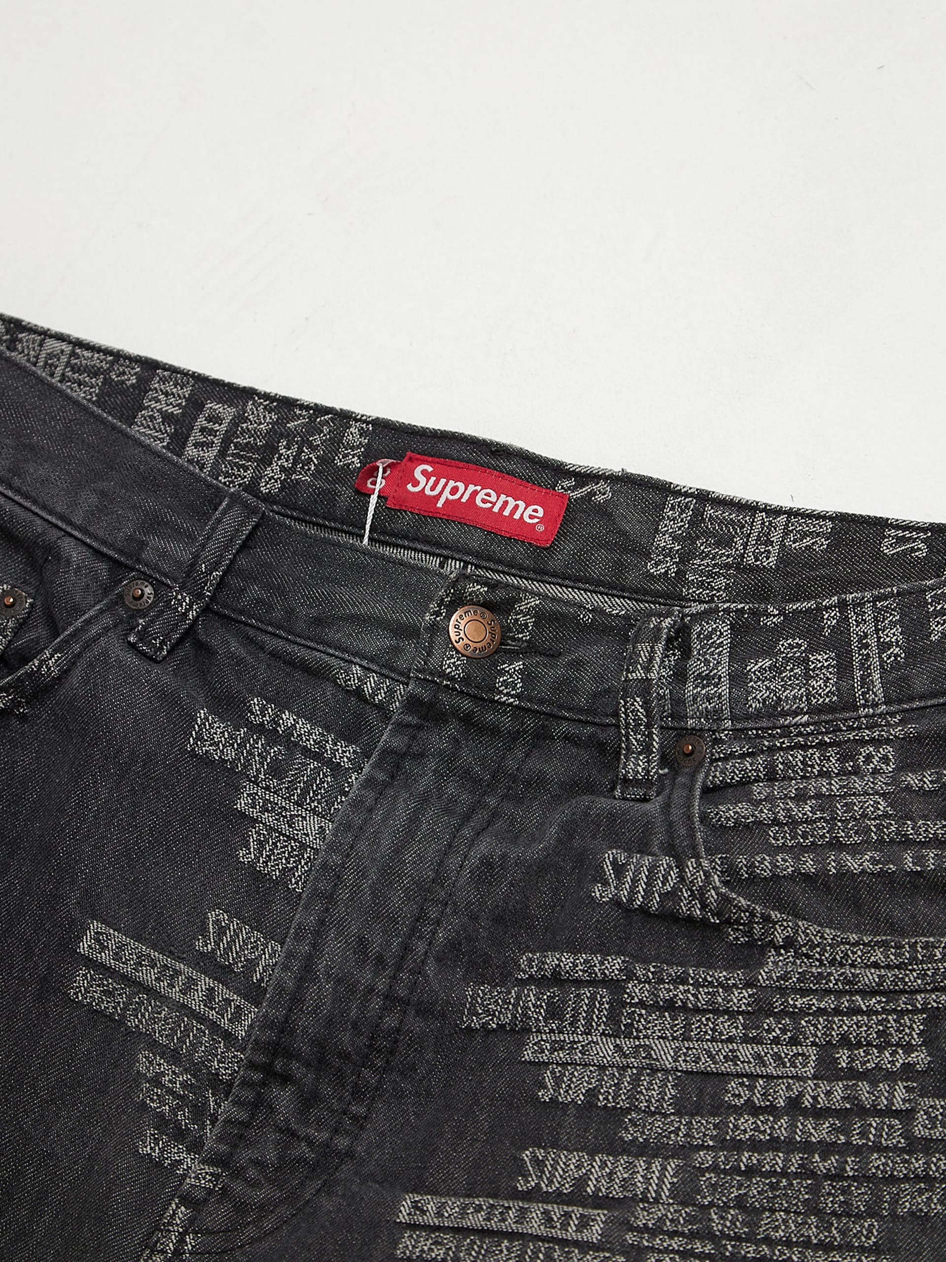 Supreme Dark Gray Washed Embroidered Cotton Jeans Supreme Dark Gray Washed Embroidered Cotton Jeans