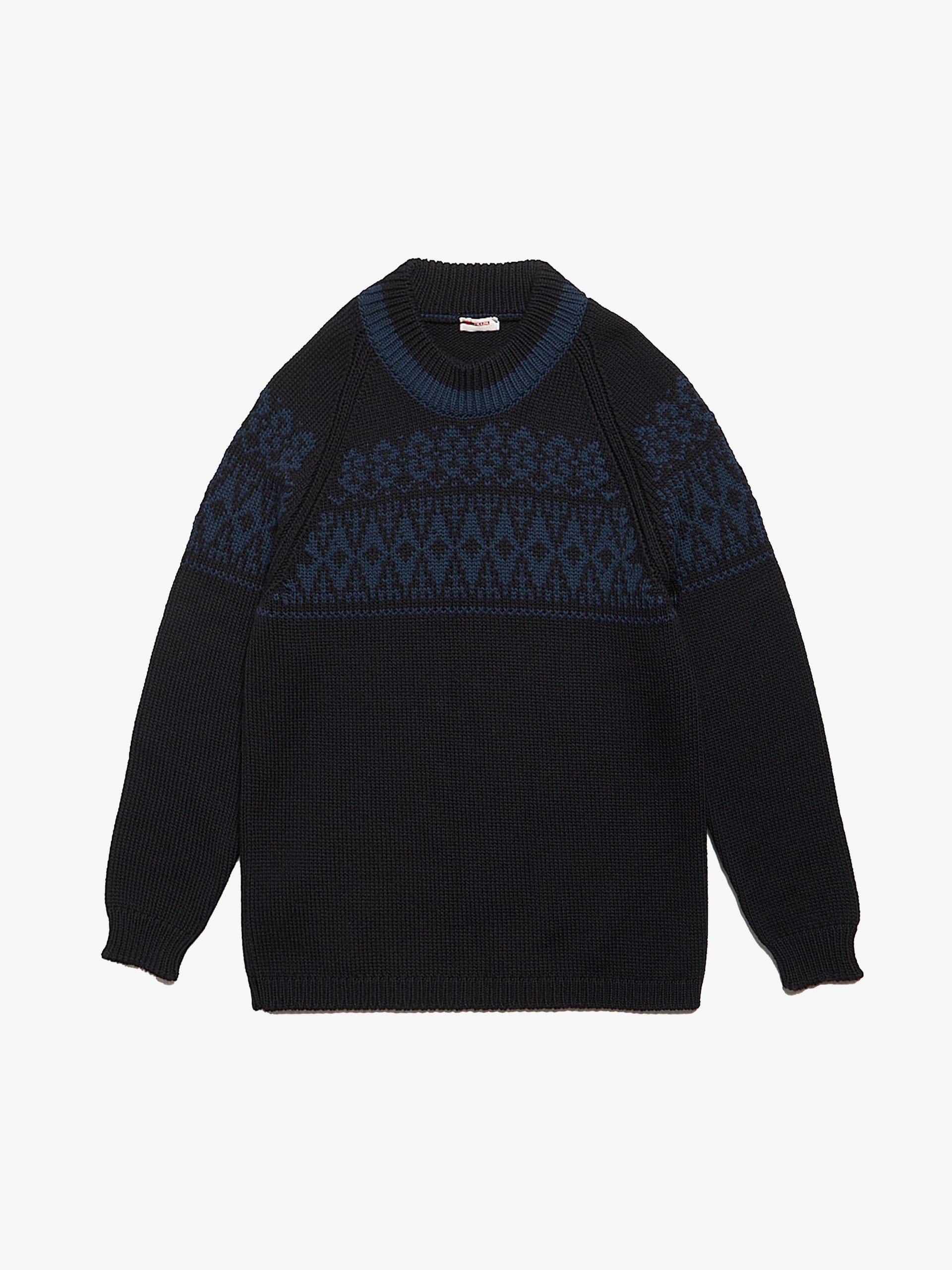 Prada Archive Black and Blue Ethnic Knitted Wool Sweater