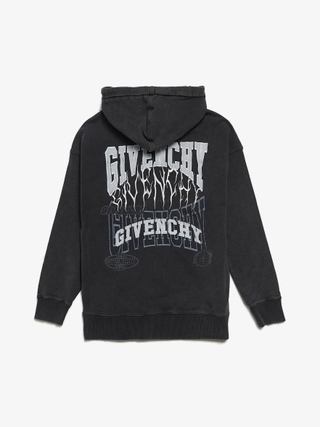 Givenchy Washed Black Multi Logo Printed Cotton Hoodie