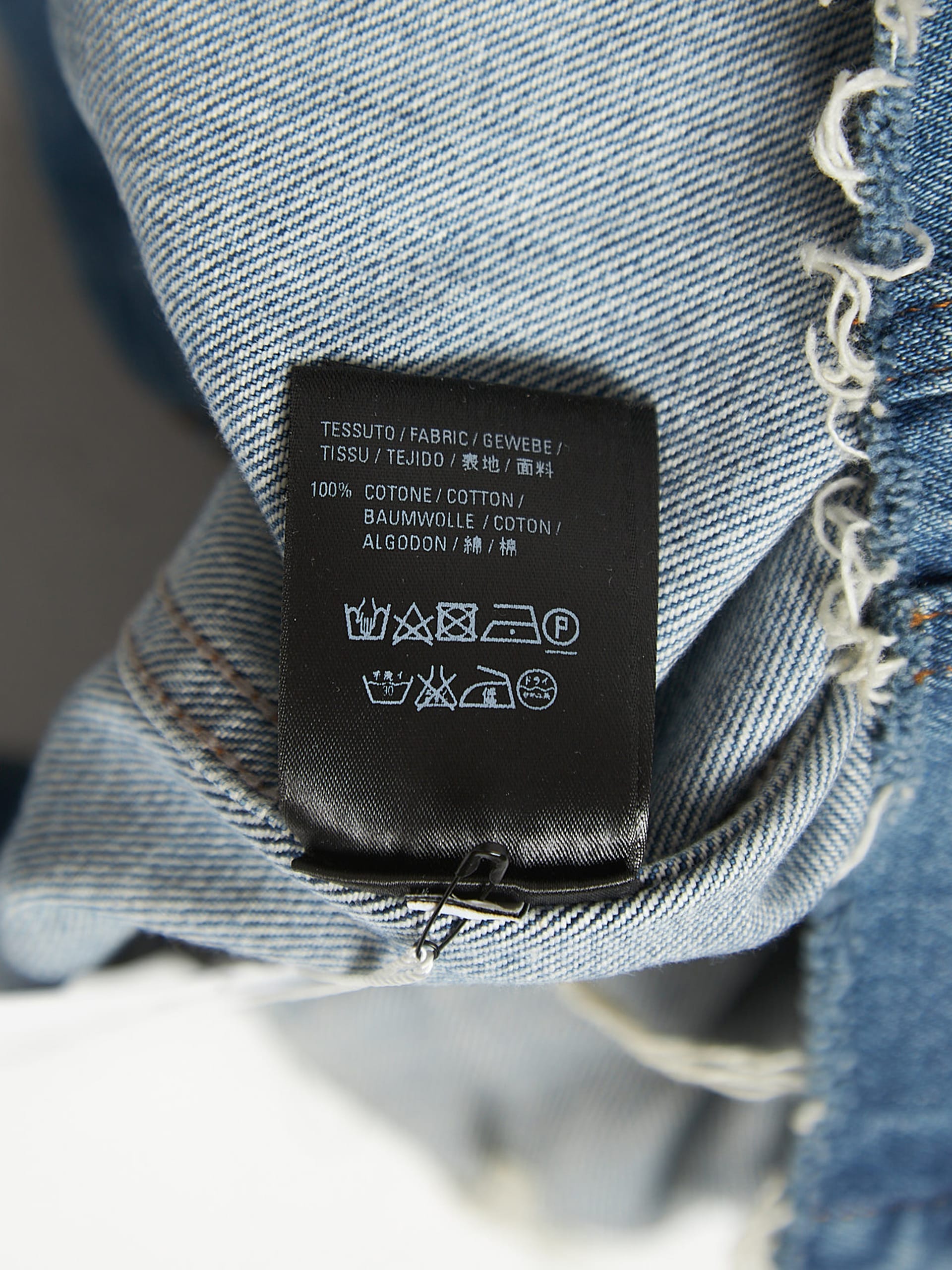 Balenciaga Blue Ripped Off Hem Collar Logo Embossed Cotton