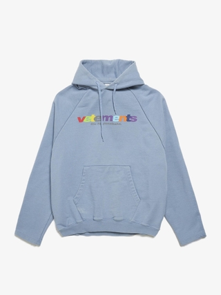 Vetements Light Blue Regionalbahn Logo Printed Cotton Blend Hoodie
