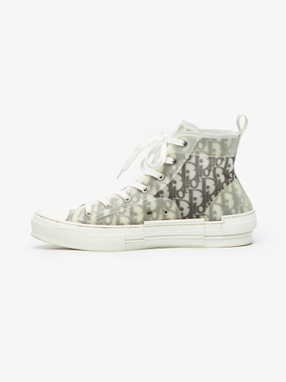 Dior Gray and White Oblique Monogram High Top Sneakers