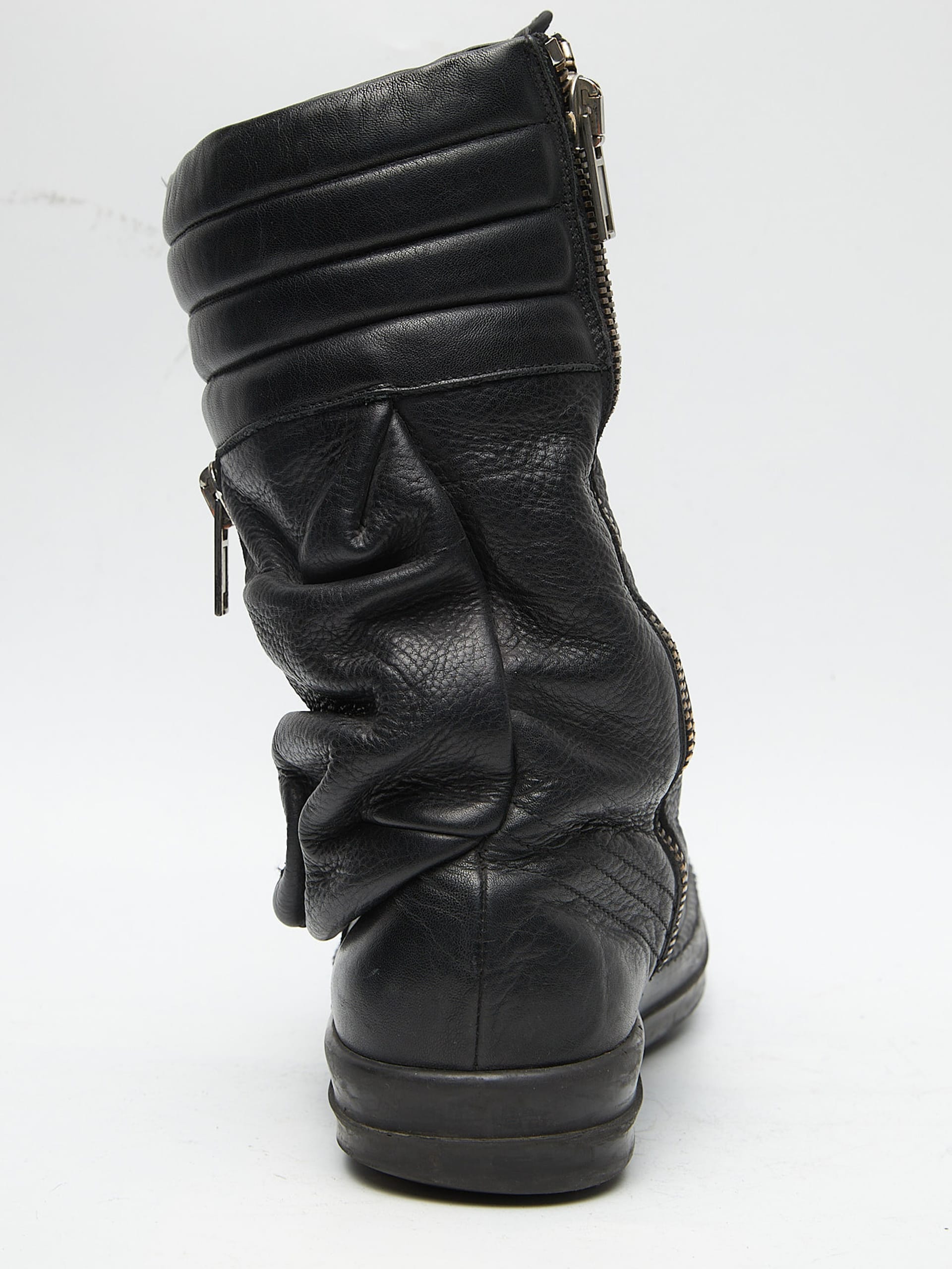 Rick Owens Black Wrinkled Cargo Basket Leather Sneakers