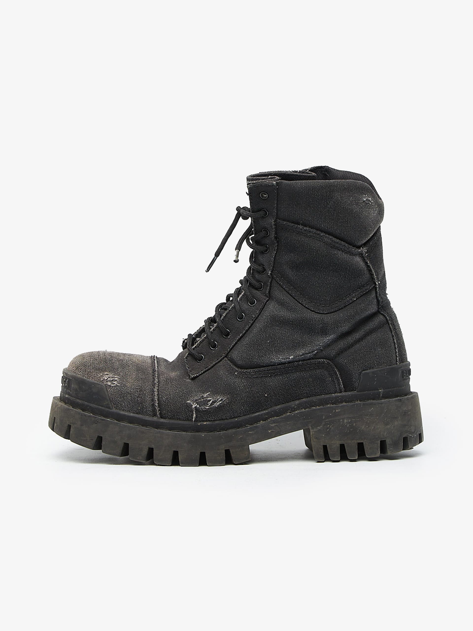 Balenciaga Black Washed Distressed Canvas Strike Boots