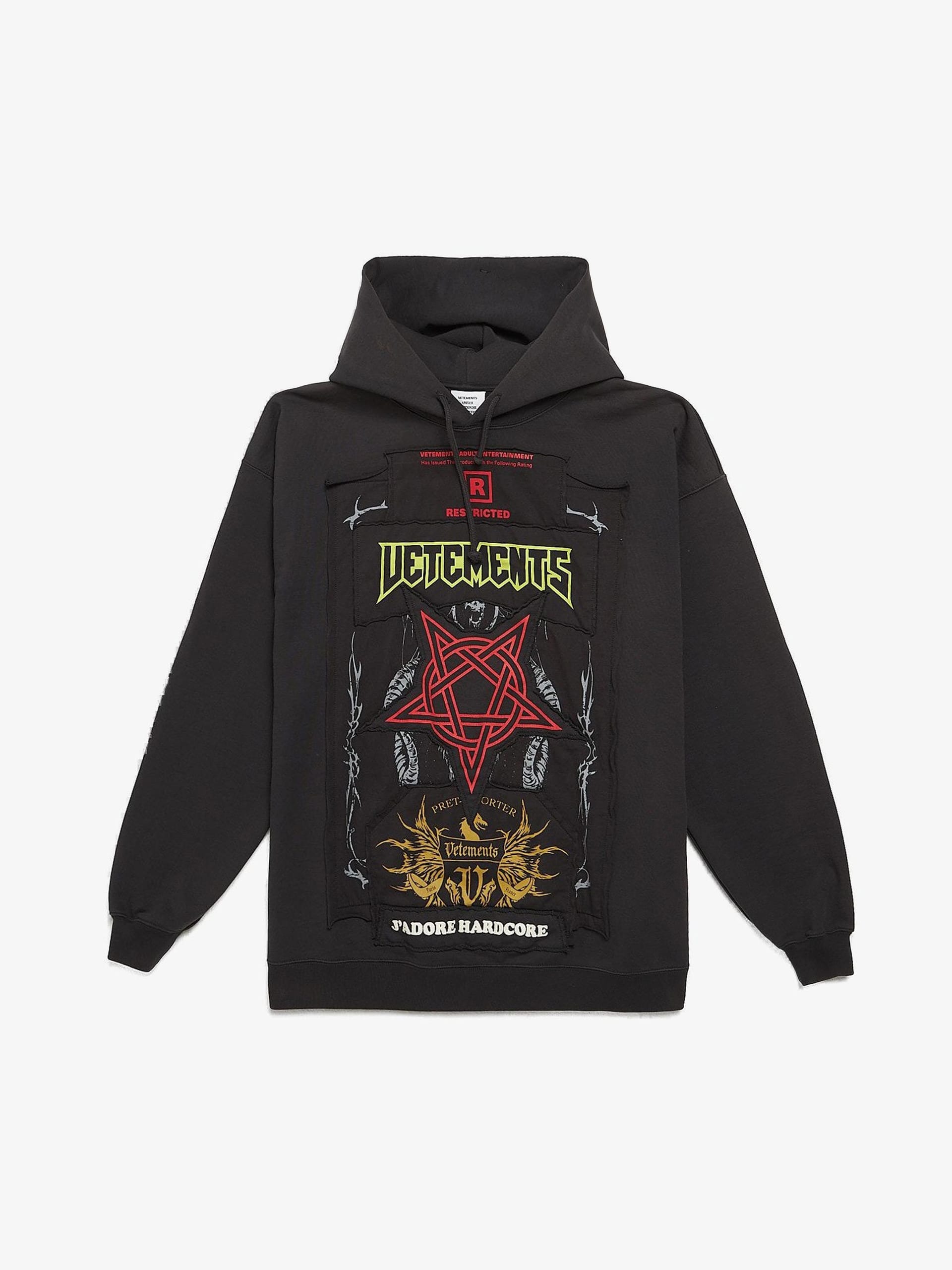 Vetements Black Hardcore Patched Oversized Cotton Blend Hoodie