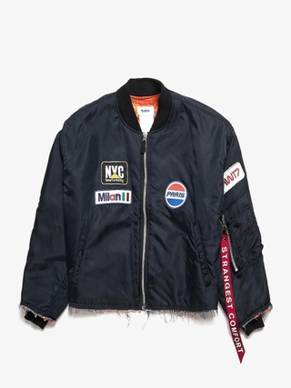 Doublet Black Patched Cutoff Oversized Nylon Bomber Jacket Doublet Black Patched Cutoff Oversized Nylon Bomber Jacket