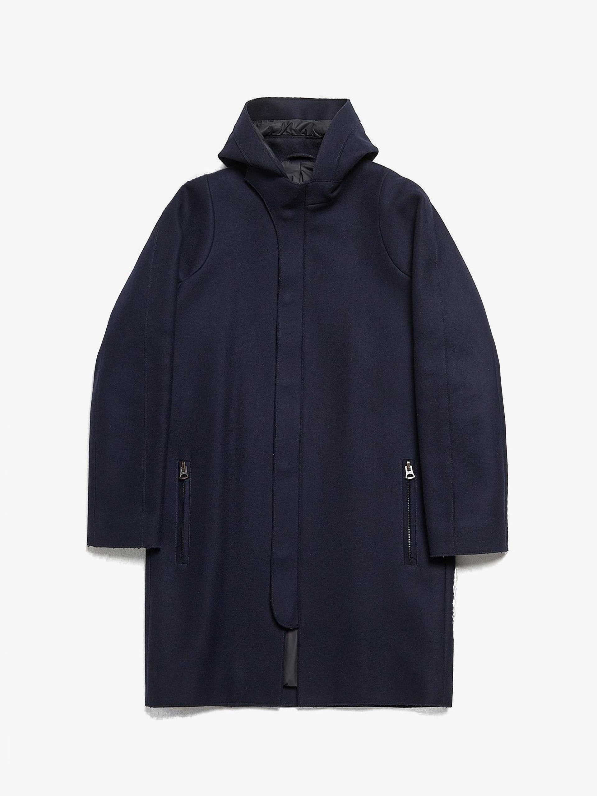 Acne Studios Navy Zipped Hooded Wool Coat