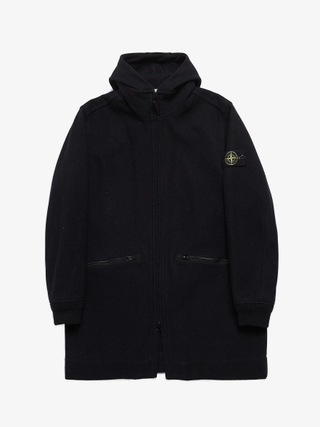 Stone Island Navy Patched Zipped Hooded Wool Coat