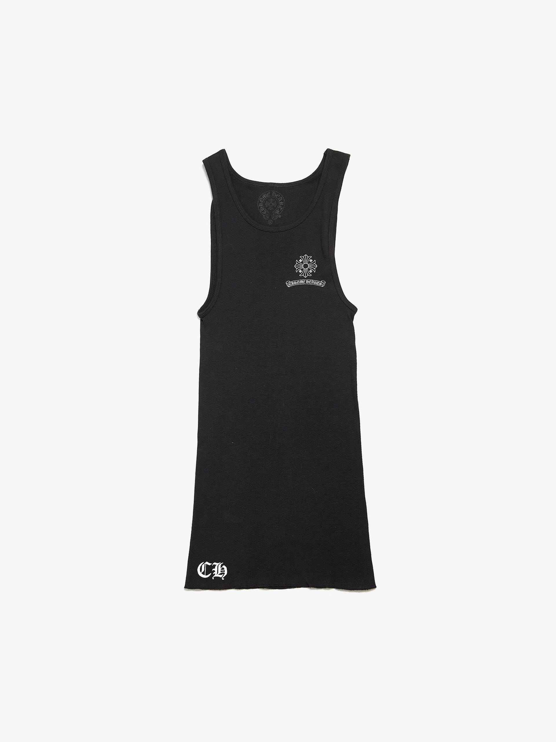 【CHROME HEARTS】BACK CROSS RIB TANK Chrome Hearts Black Cross Back Printed Ribbed Cotton Tank Top