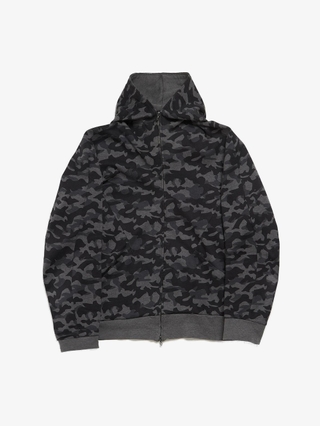 Attachment Black and Gray Camo Printed Zupped Cotton Hoodie