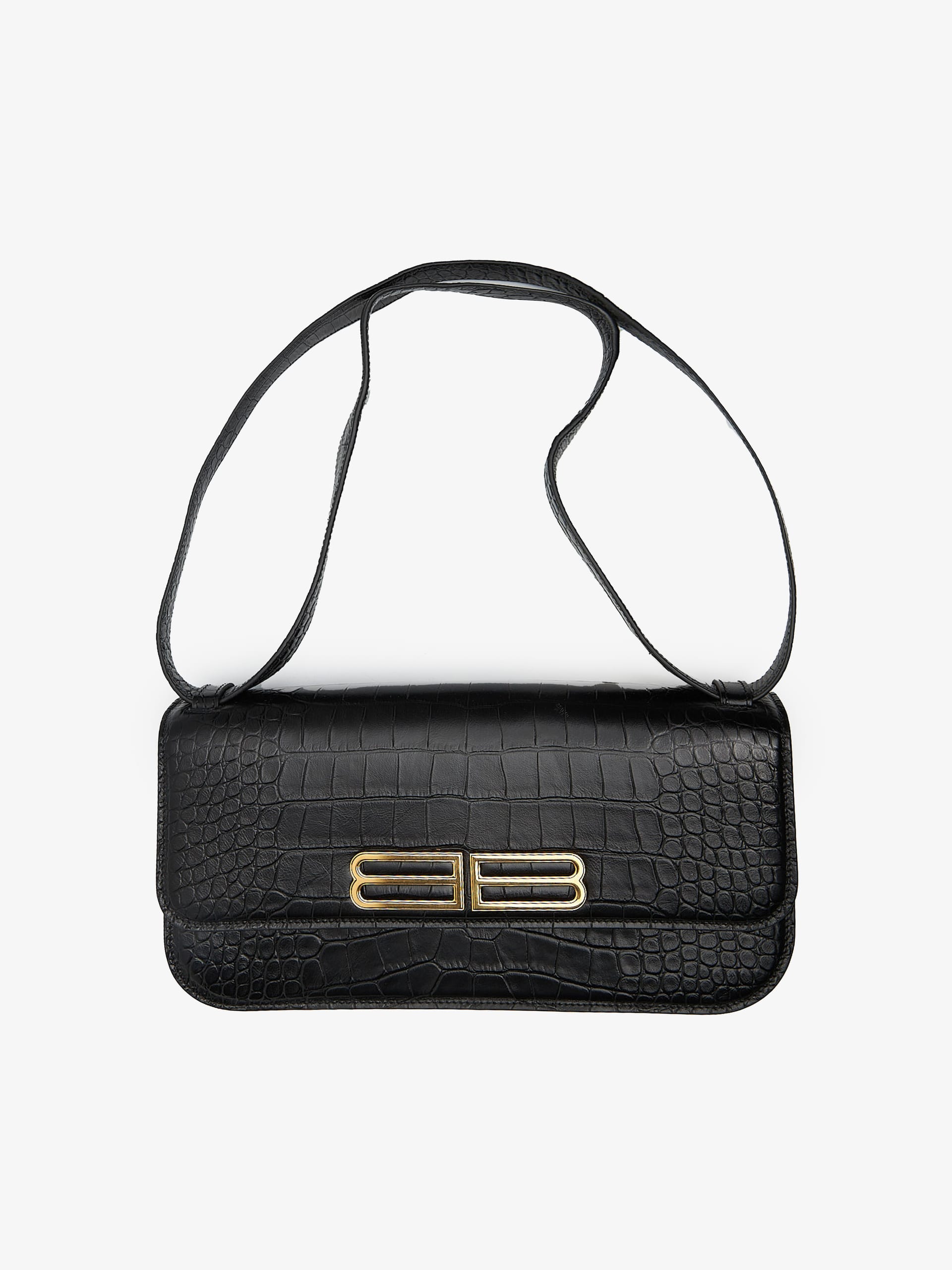 Balenciaga Black Gossip Croco Calf Leather Bag