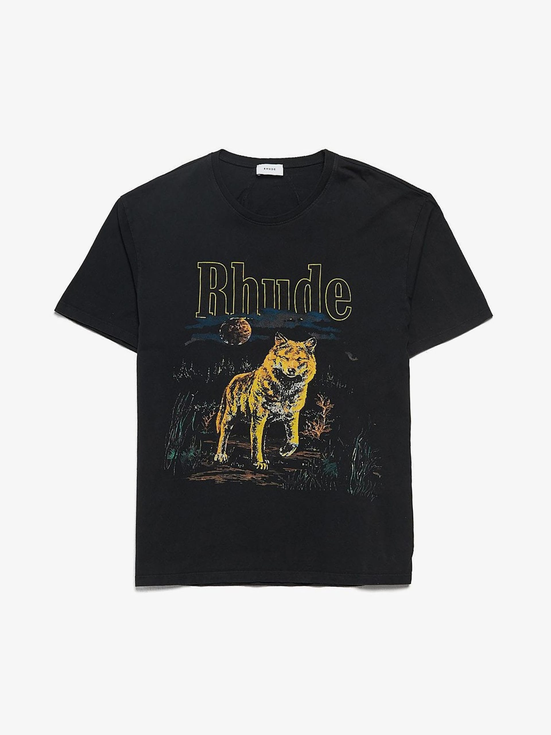 Rhude Black Wolf Printed Cotton T Shirt