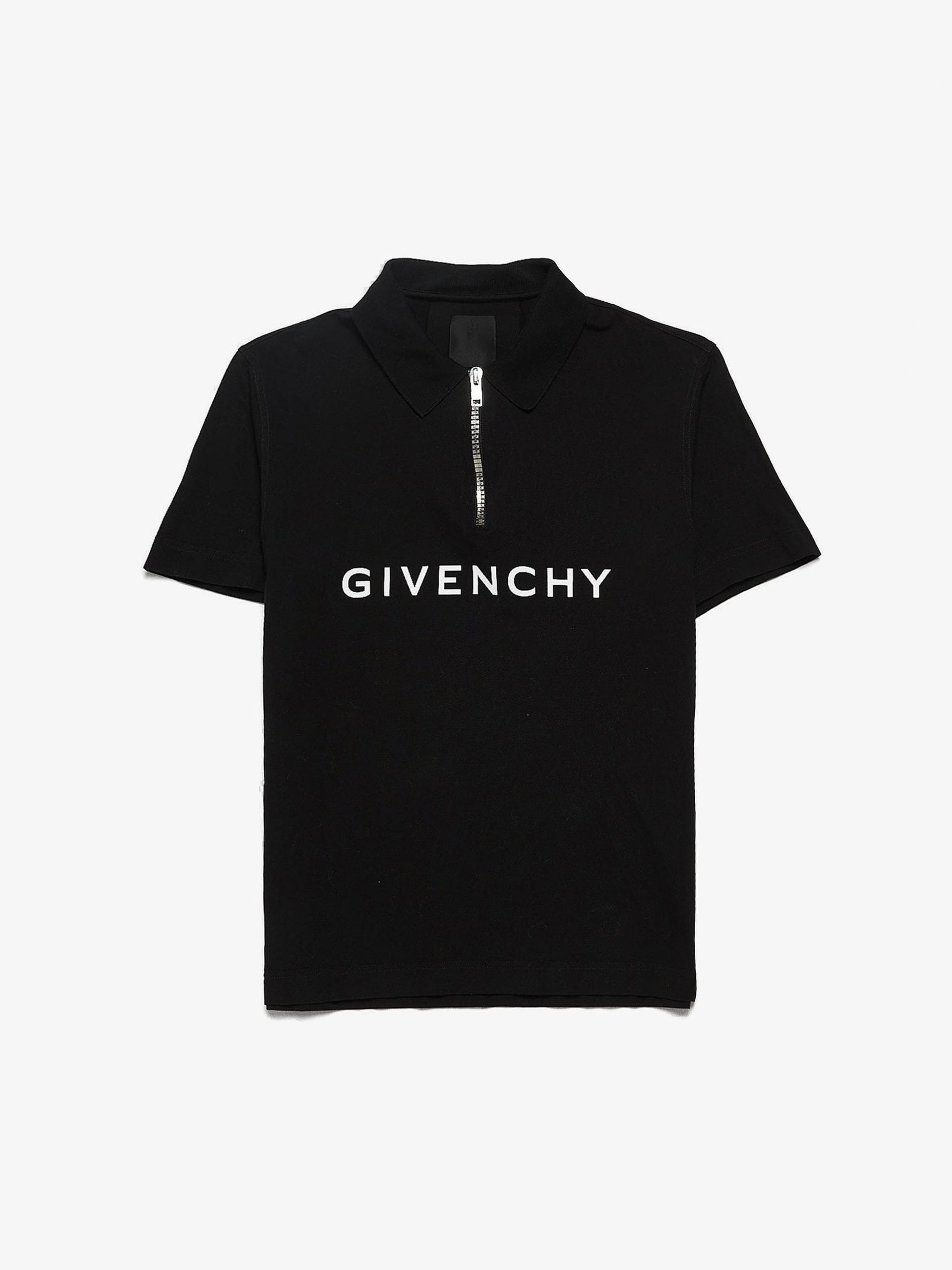 Givenchy Black Logo Printed and Zipper Cotton Polo Shirt