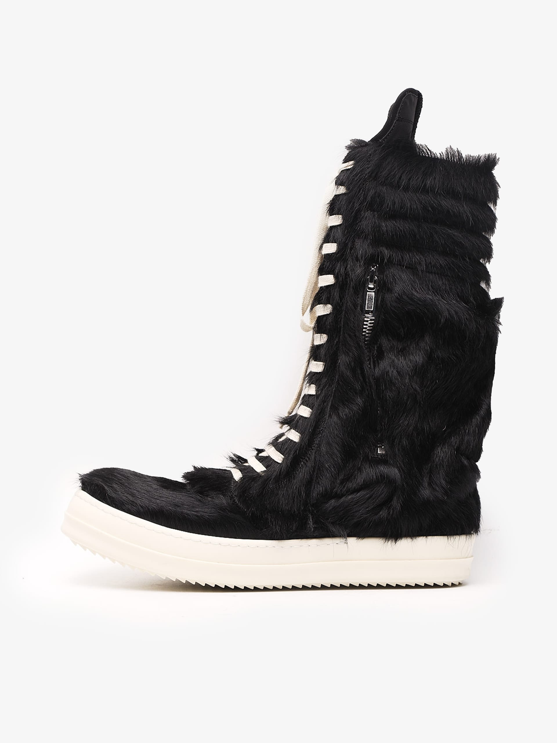 Rick Owens Black Ponyhair Cargobasket Sneakers