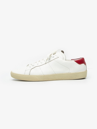 Saint Laurent Paris SL06 White and Red Leather Low Top Sneakers