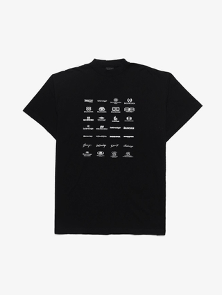 Balenciaga Black Archive Logo Printed Cotton T Shirt