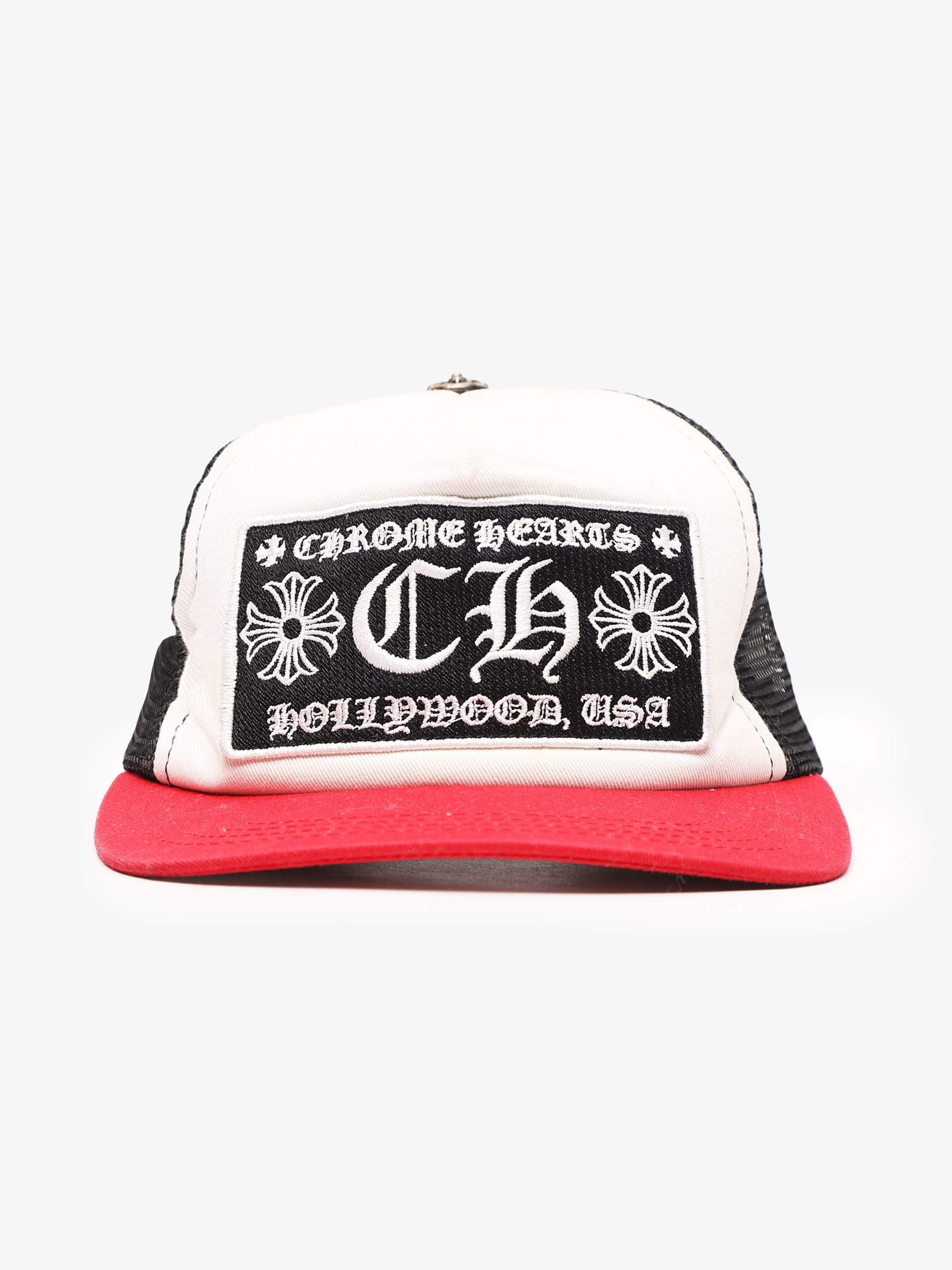 Chrome Hearts Black White and Red Logo Patch Mesh Cap