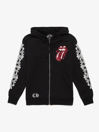 Chrome Hearts Black The Rolling Stones Printed Zipped Cotton Hoodie