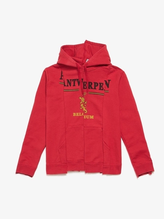 トップス VETEMENTS antwerp hoodie Vetements Red Deconstructed Antwerpen Printed Cotton Blend Hoodie