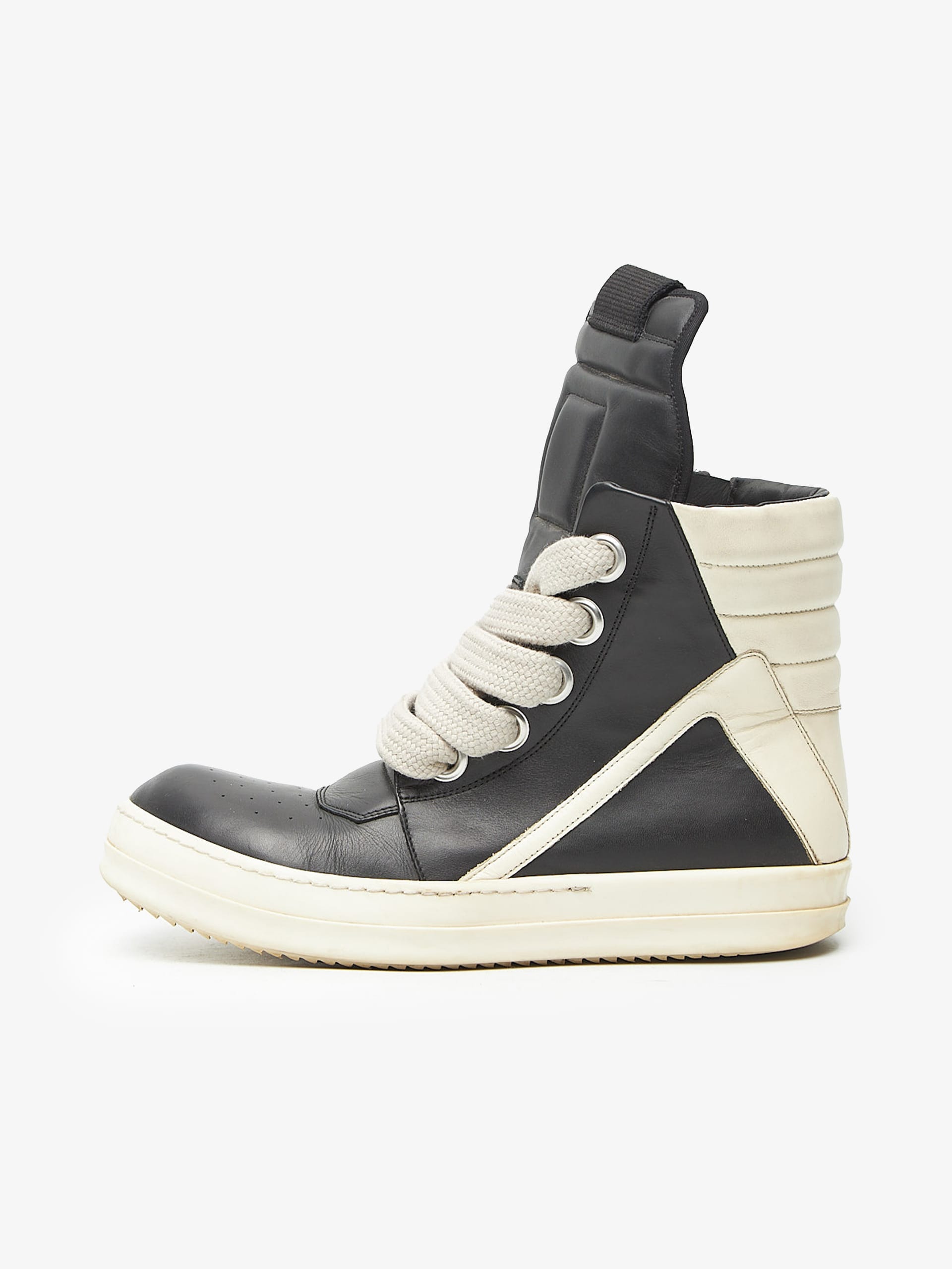 靴 Rick Owens GEOBASKET BLACK/MILK/MILK 42 Rick Owens Black and Milk Jumbo Lace Geobasket Sneakers