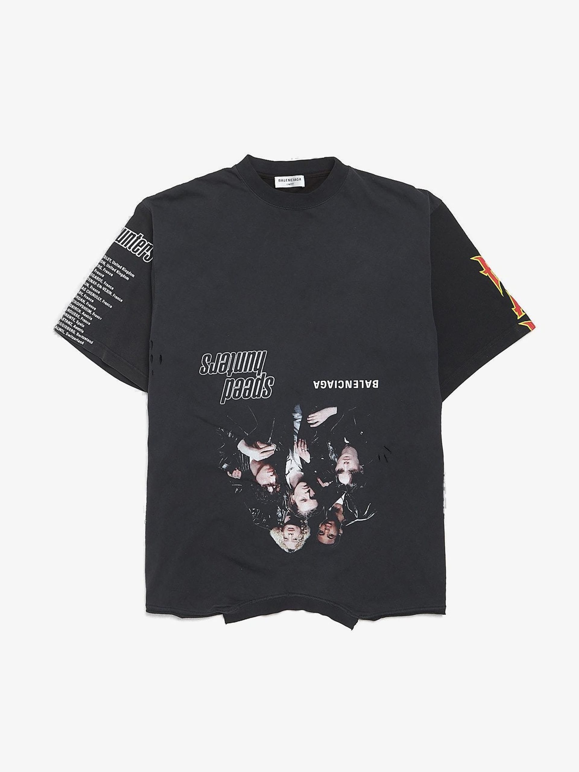 Balenciaga Black Faded Upside Down Speed Hunters Printed Cotton T Shirt