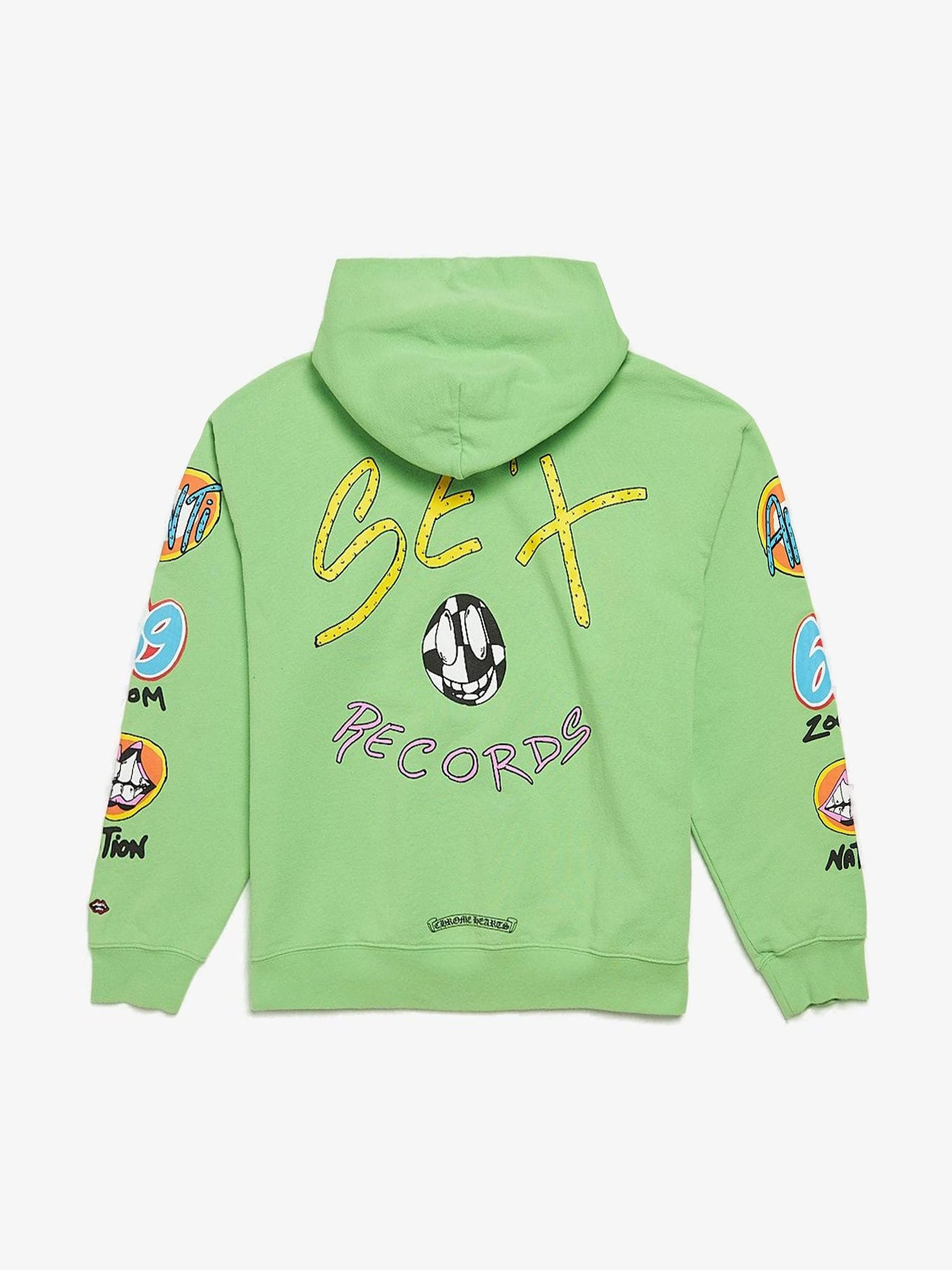 Chrome Hearts Green Sex Records Printed Cotton Hoodie