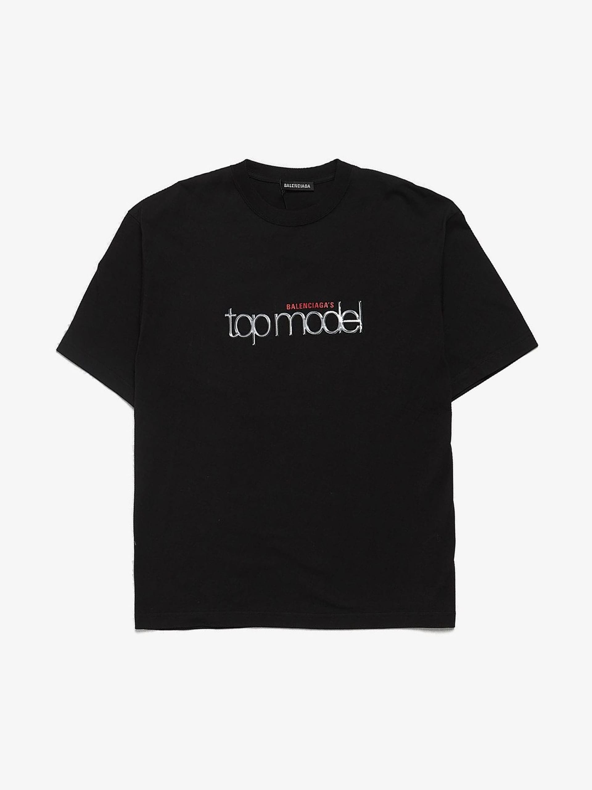 Balenciaga Black Top Model Printed Oversized Cotton T Shirt